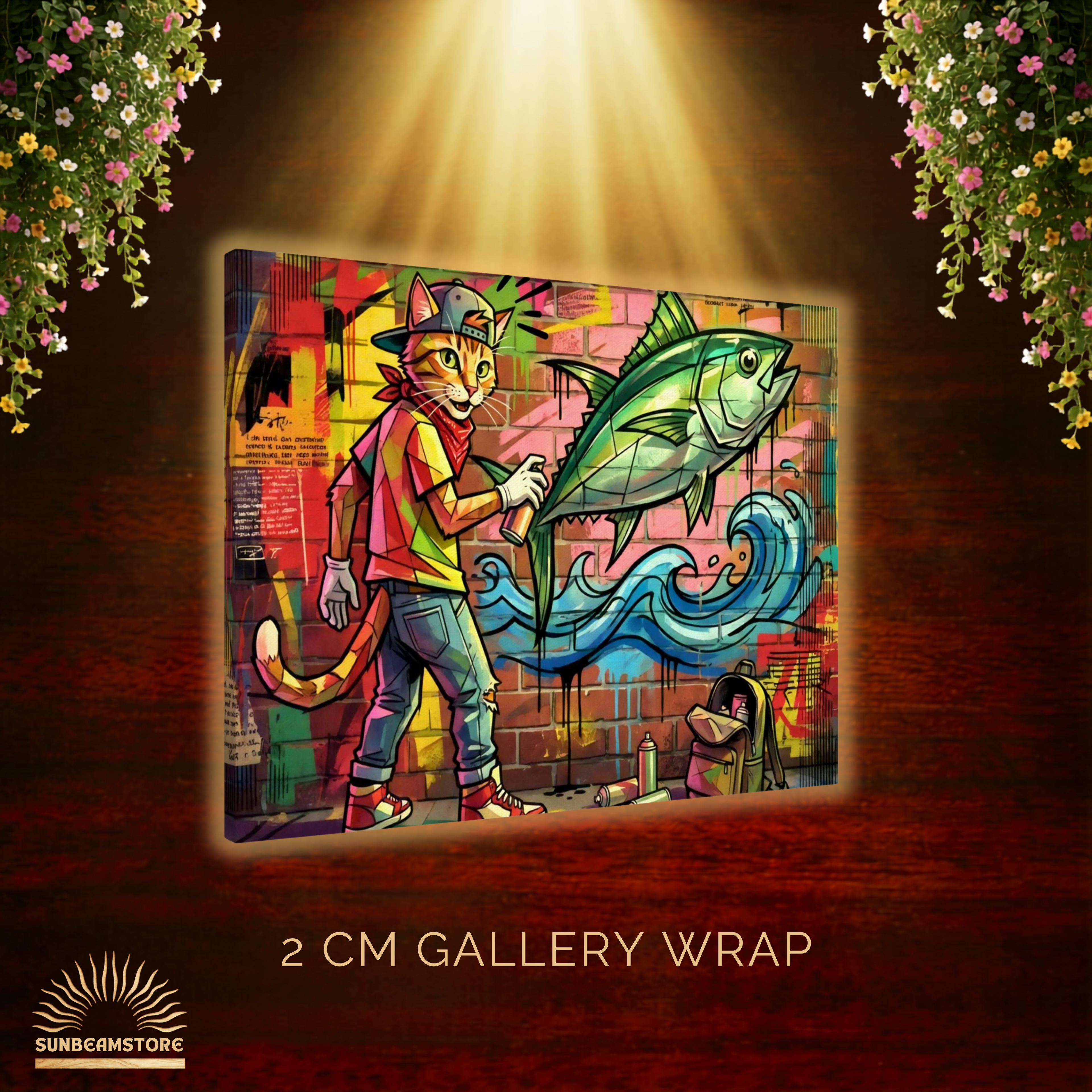 Spray Cat – Moderne Graffiti Cat Art auf Leinwand I Canvas 70x100 cm / 28x40″