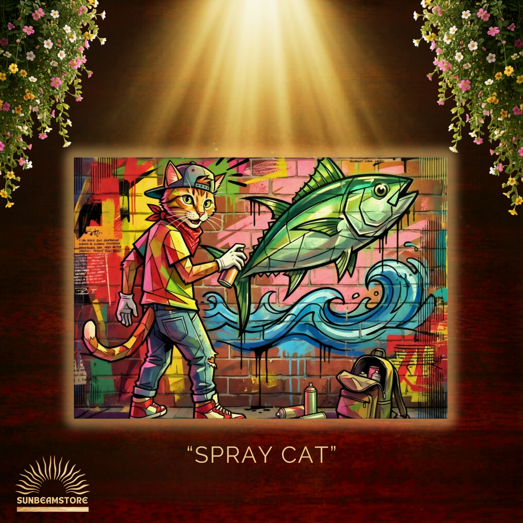 Spray Cat – Moderne Graffiti Cat Art auf Leinwand I Canvas 70x100 cm / 28x40″