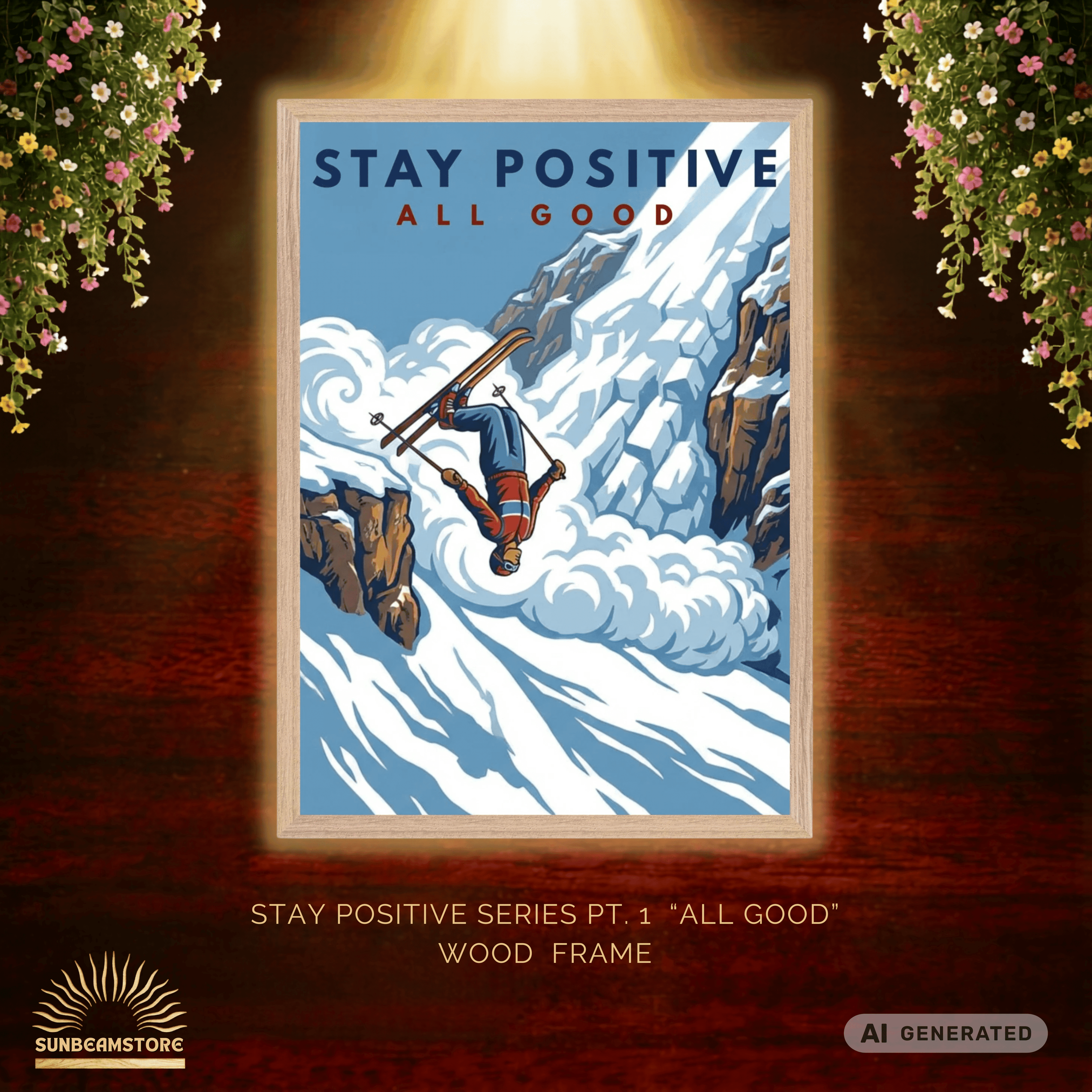 Stay Positive All Good Premium Wooden Framed Poster With Premium Semi-Glossy Paper - Sunbeamstore
