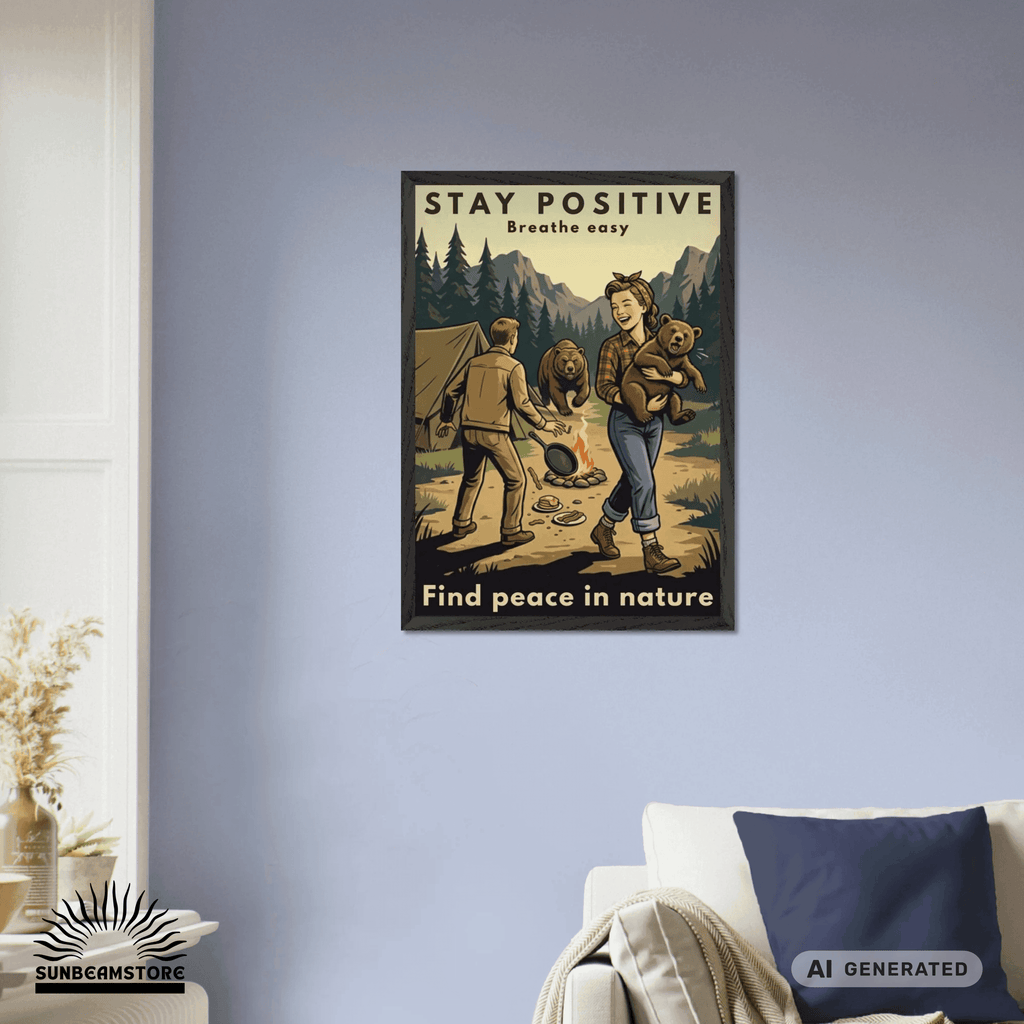 Stay Positive Breathe easy Premium Wooden Framed Poster With Premium Semi-Glossy Paper - Sunbeamstore