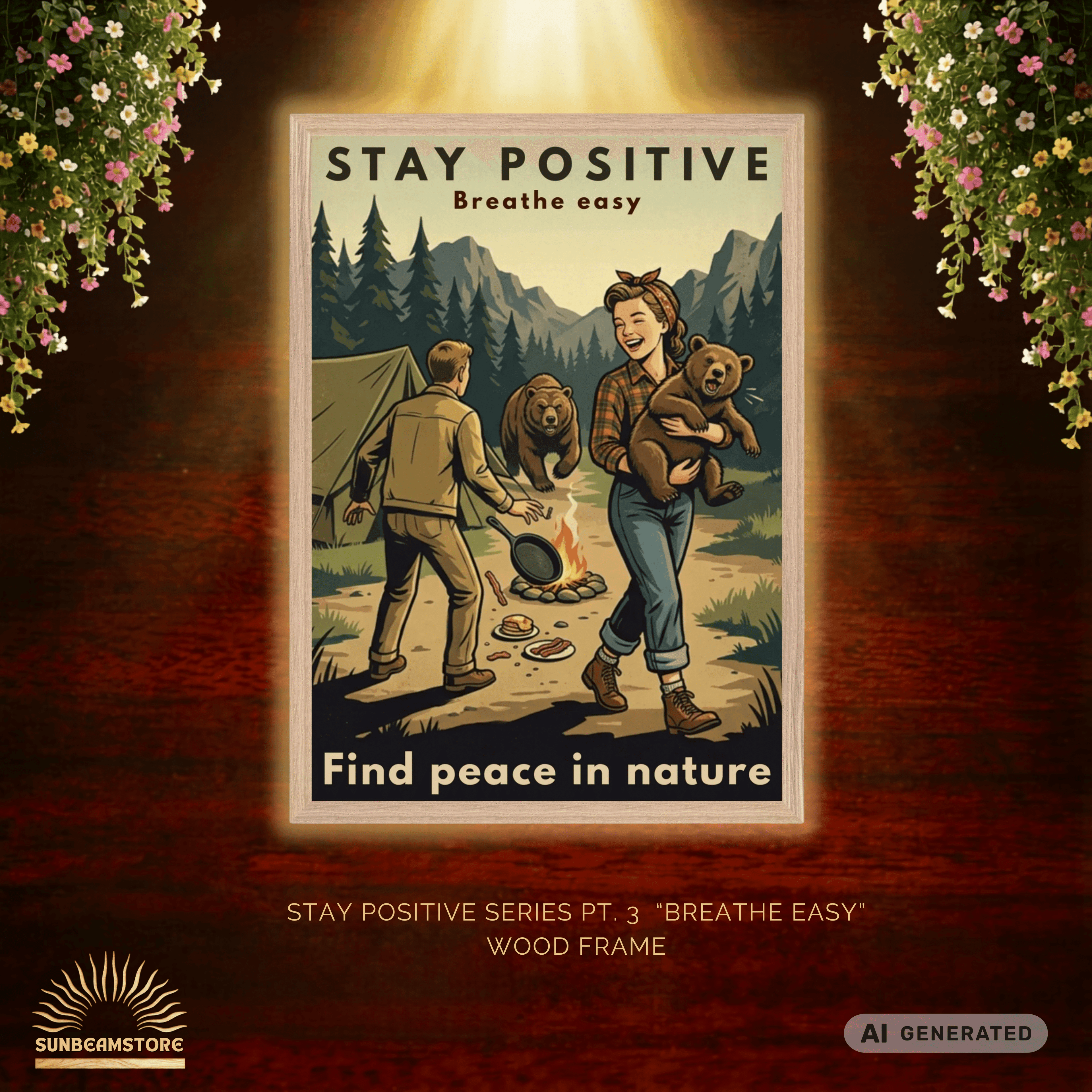 Stay Positive Breathe easy Premium Wooden Framed Poster With Premium Semi-Glossy Paper - Sunbeamstore
