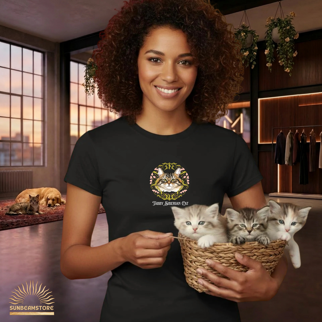 Siberian Tabby Katzen T-Shirt Damen | Cat Lover Shirt | Geschenk für Katzenliebhaber | Siberian Cat Shirt