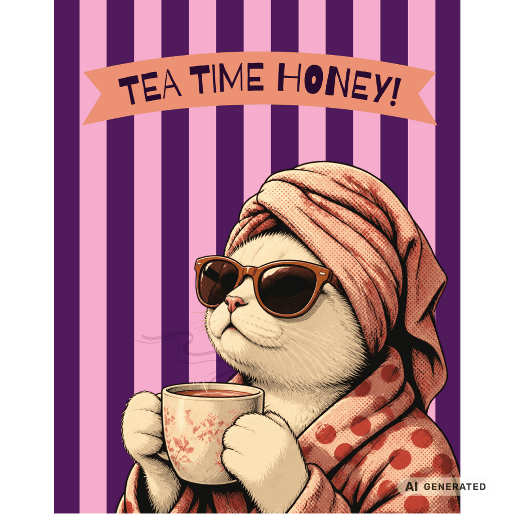 🫖🐱 Katzen Trinkflasche "Tea Time Honey" | Isolierflasche 500 ml | Geschenk für Katzenfans & Teeliebhaber - Sunbeamstore