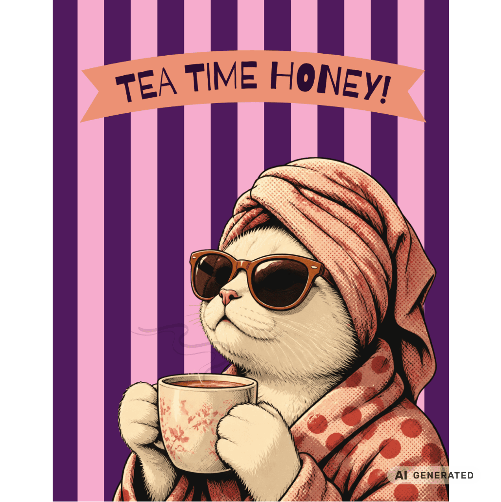 🫖🐱 Katzen Trinkflasche "Tea Time Honey" | Isolierflasche 500 ml | Geschenk für Katzenfans & Teeliebhaber - Sunbeamstore