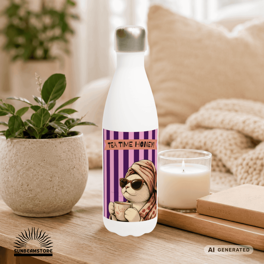 🫖🐱 Katzen Trinkflasche "Tea Time Honey" | Isolierflasche 500 ml | Geschenk für Katzenfans & Teeliebhaber - Sunbeamstore