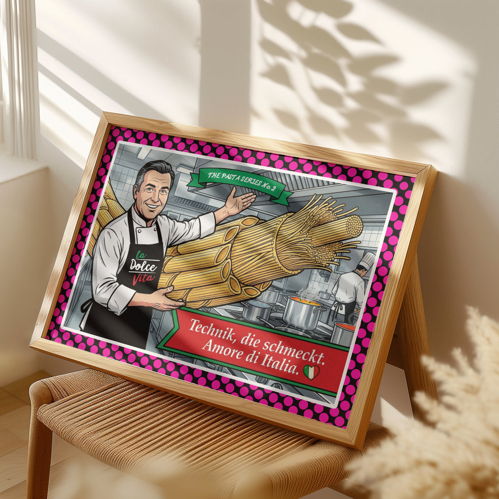 Technik, die schmeckt – Italienische Pop Art Wandkunst | Pasta Poster für Küche & Restaurant | The Pasta Series No. 2Premium Semi-Glossy Paper Poster 70x100 cm / 28x40″