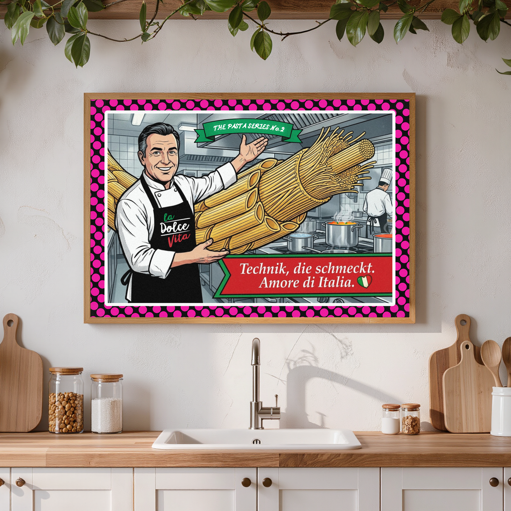 Technik, die schmeckt – Italienische Pop Art Wandkunst | Pasta Poster für Küche & Restaurant | The Pasta Series No. 2Premium Semi-Glossy Paper Poster 70x100 cm / 28x40″