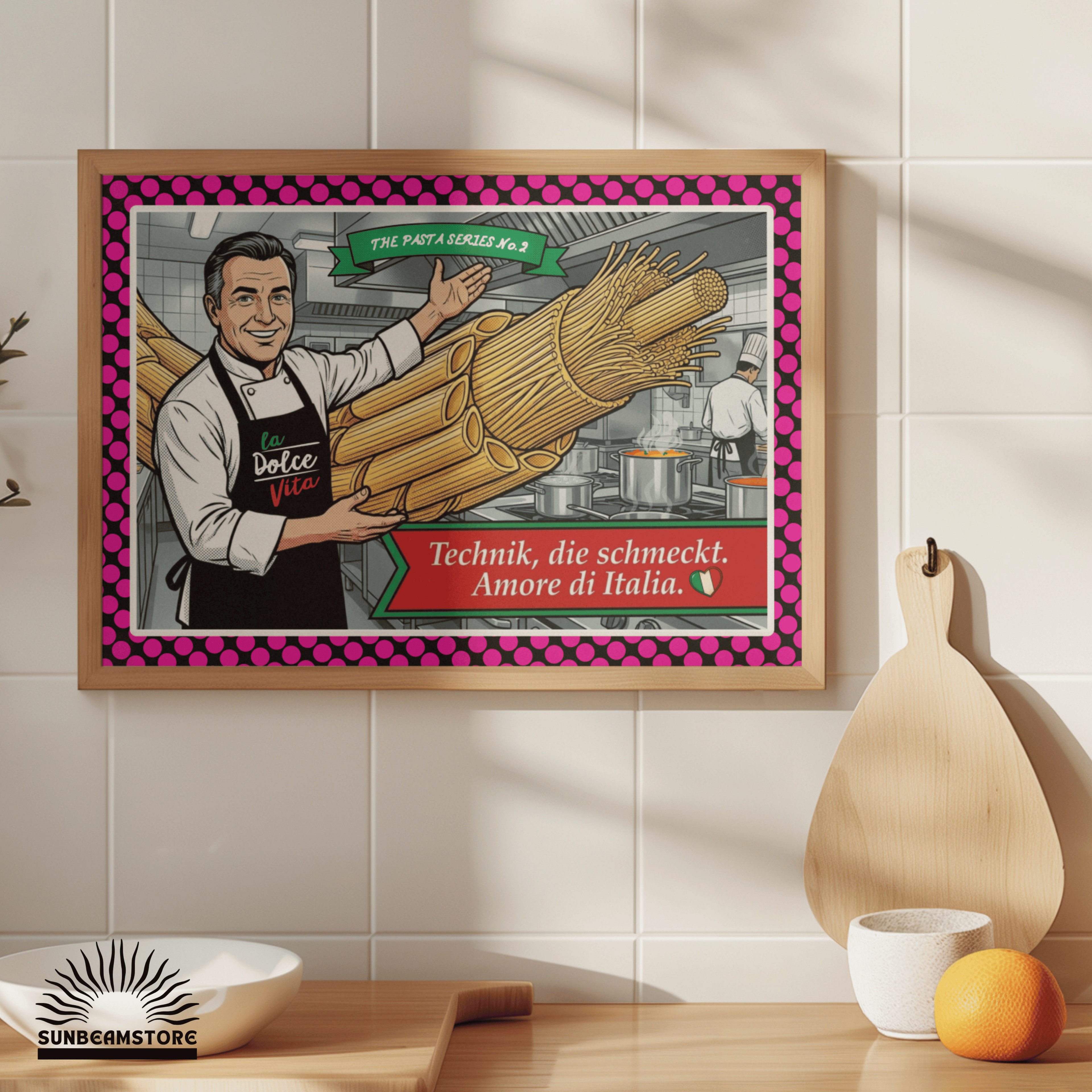 Technik, die schmeckt – Italienische Pop Art Wandkunst | Pasta Poster für Küche & Restaurant | The Pasta Series No. 2Premium Semi-Glossy Paper Poster 70x100 cm / 28x40″