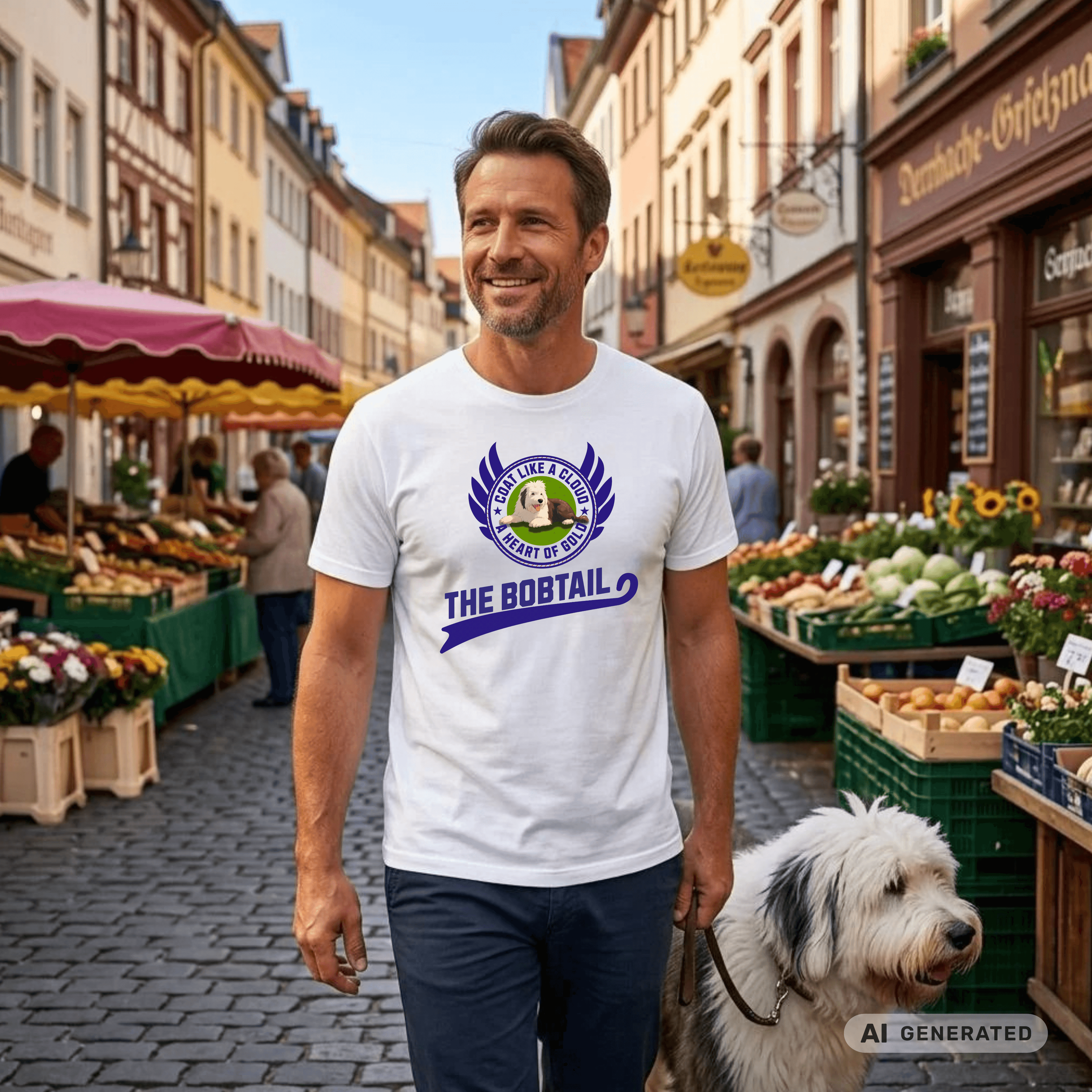 Old English Sheepdog Shirt – Bobtail Dog T-Shirt “Coat Like a Cloud, A Heart of Gold” – Geschenk für Hundeliebhaber – Unisex Bella Canvas 3001 Tee Premium Unisex Crewneck T-shirt - Sunbeamstore
