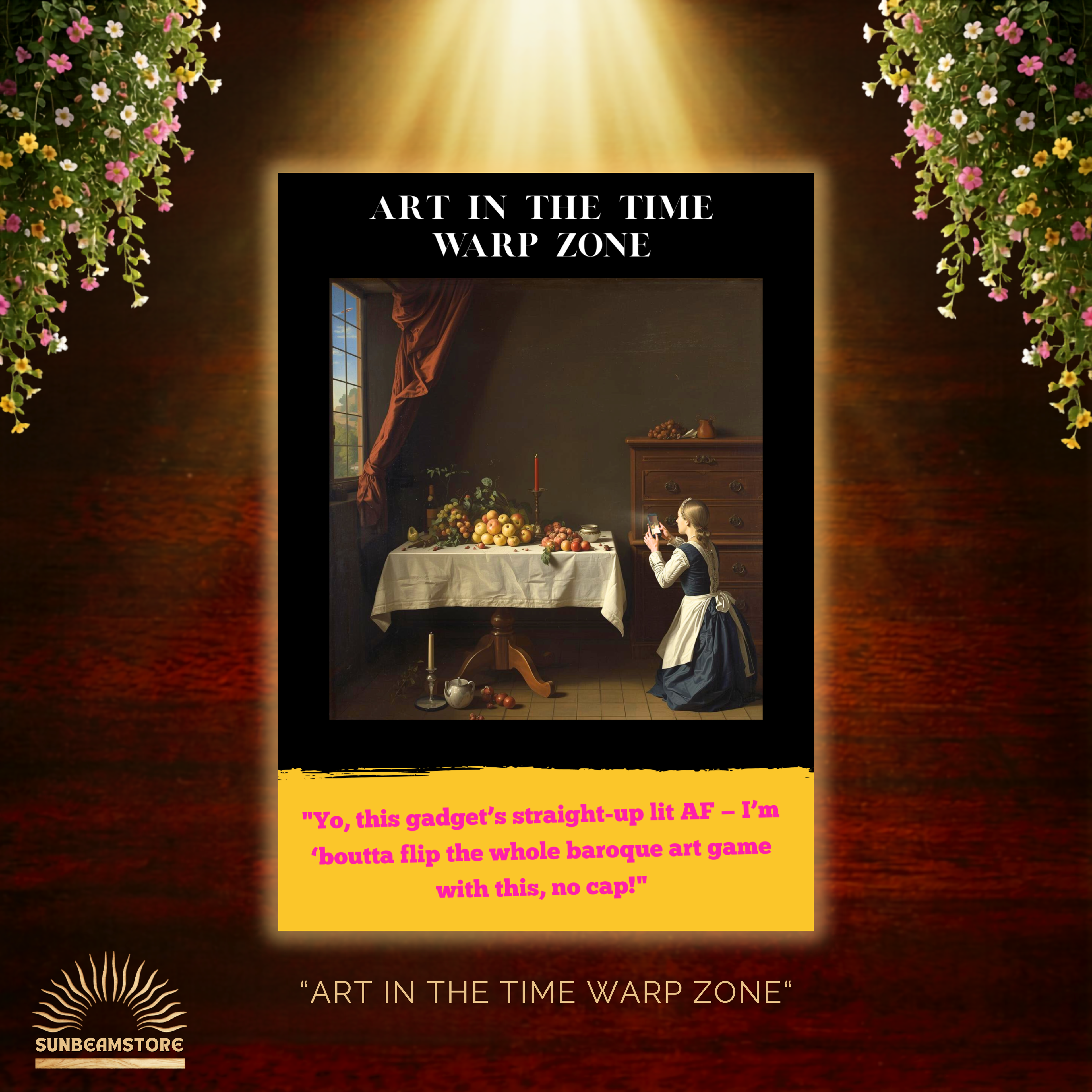 Art in the Time Warp Zone Poster  (NF) – modernes Kunst Poster mit Humor | Barock trifft Moderne | Surreale Wandkunst