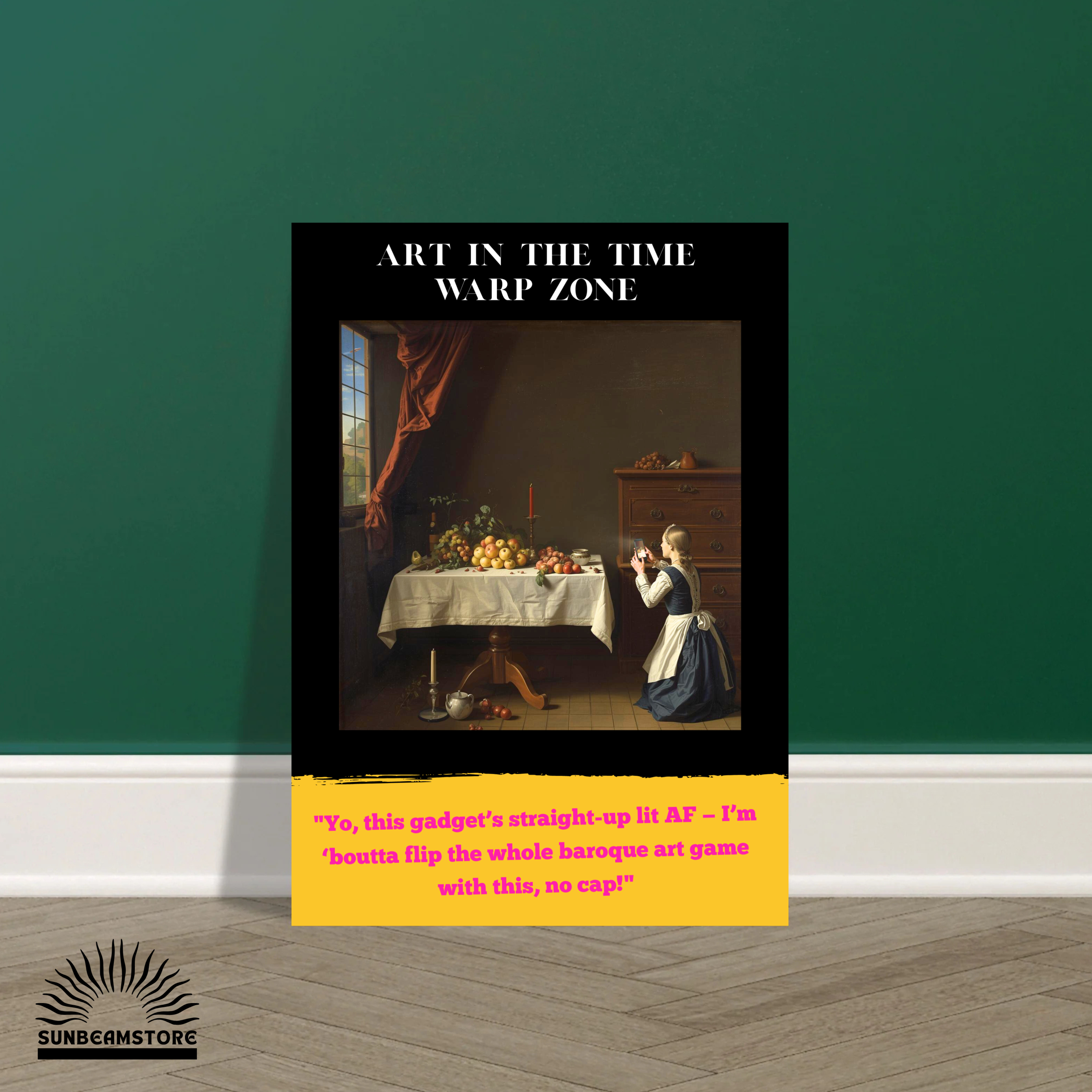 Art in the Time Warp Zone Poster  (NF) – modernes Kunst Poster mit Humor | Barock trifft Moderne | Surreale Wandkunst