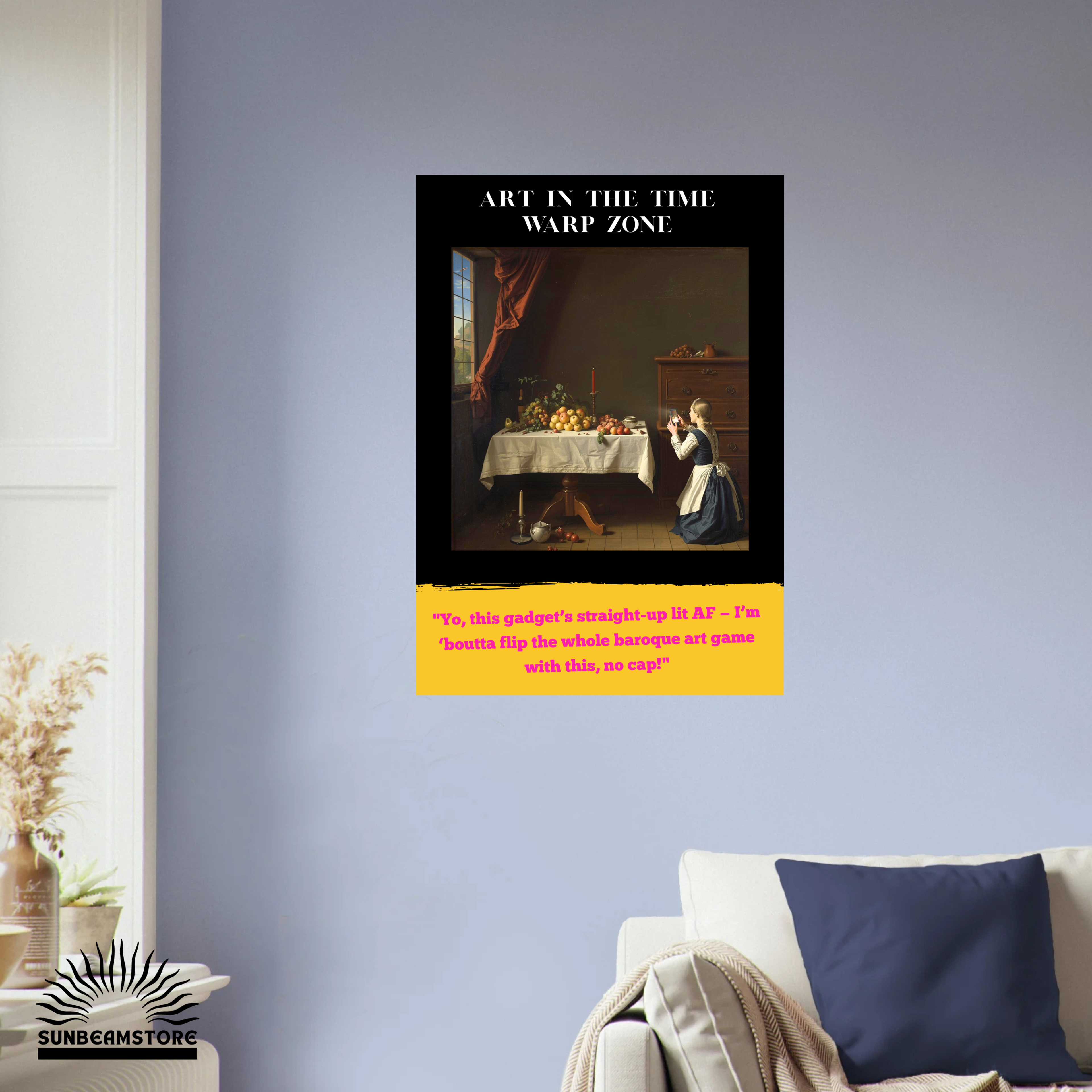 Art in the Time Warp Zone Poster  (NF) – modernes Kunst Poster mit Humor | Barock trifft Moderne | Surreale Wandkunst