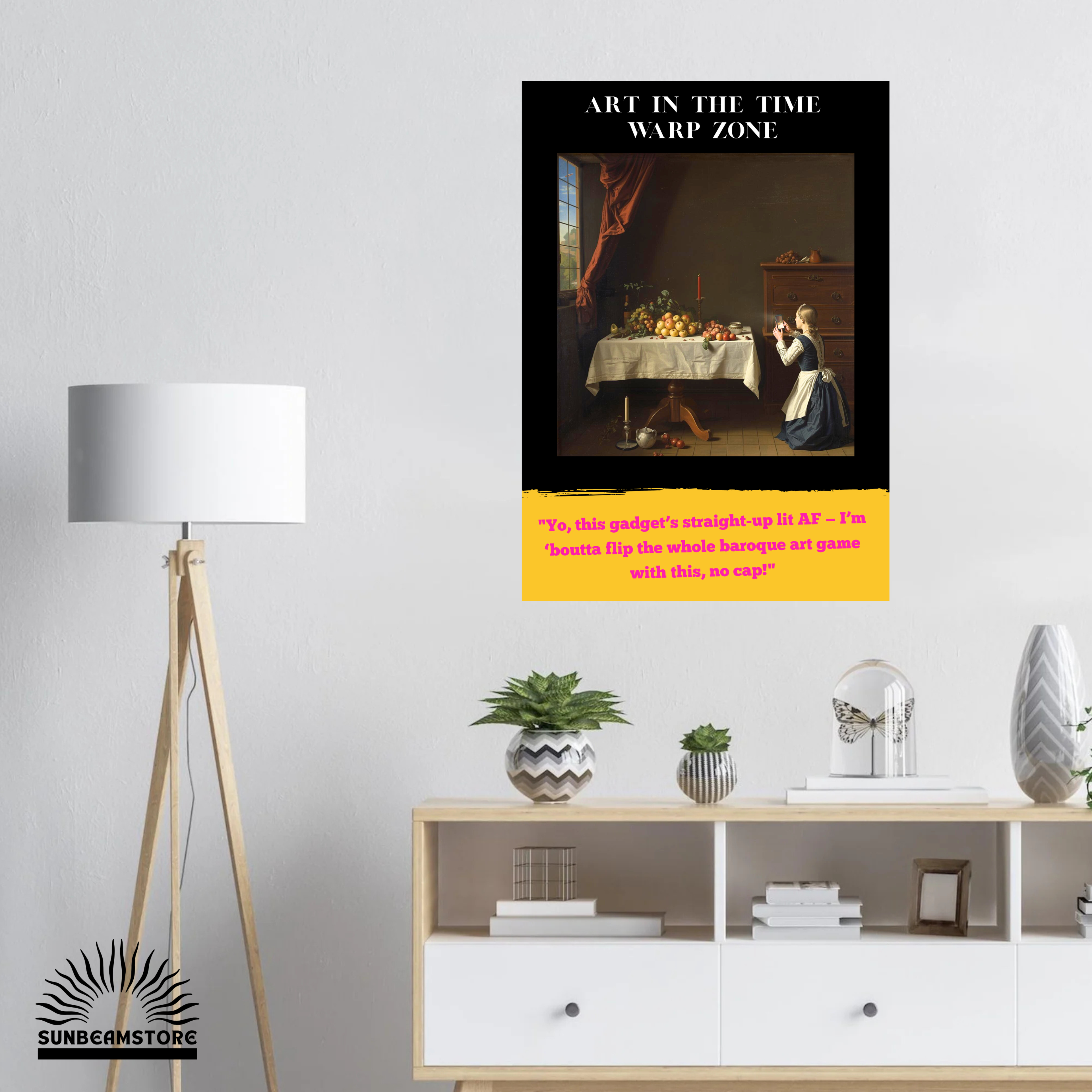Art in the Time Warp Zone Poster  (NF) – modernes Kunst Poster mit Humor | Barock trifft Moderne | Surreale Wandkunst