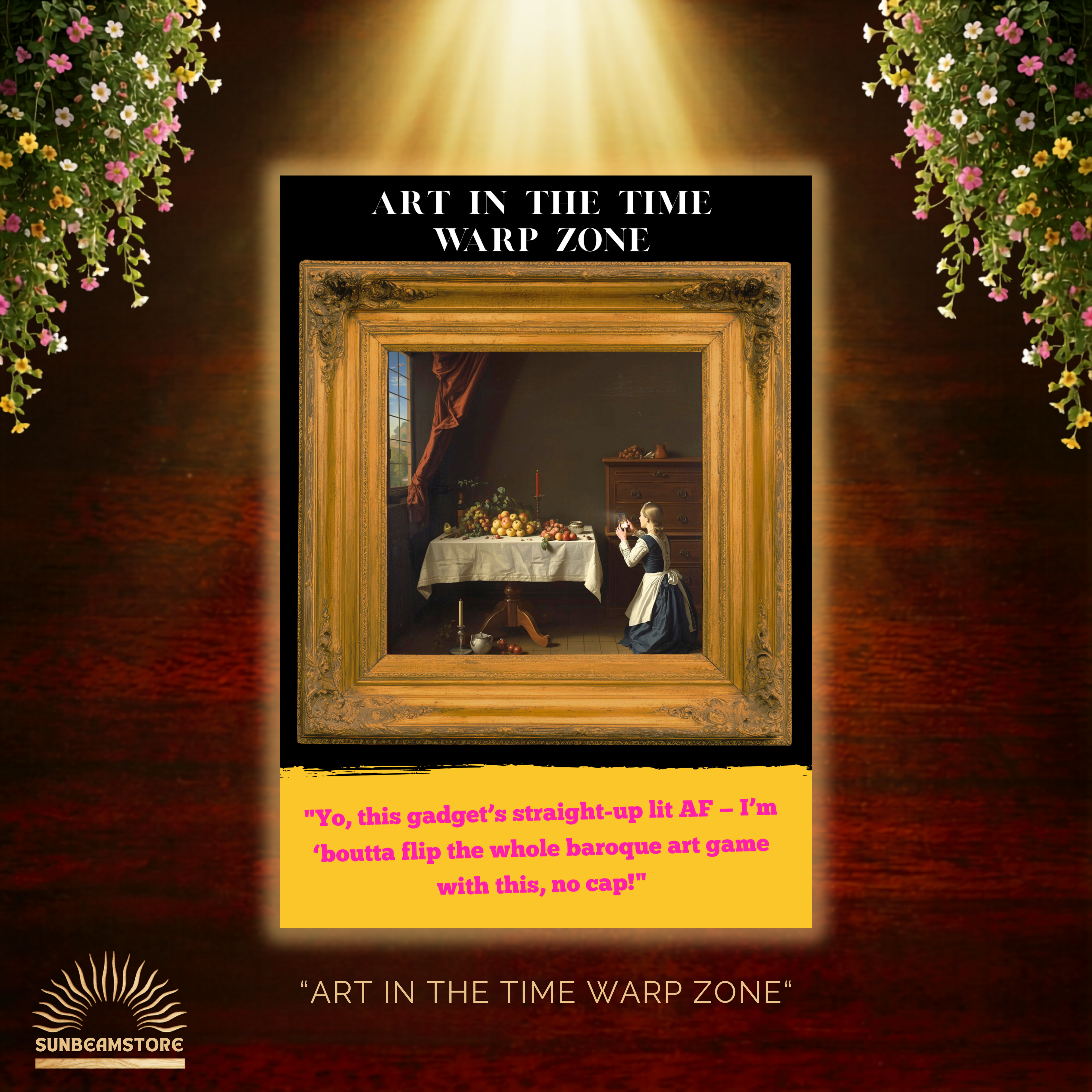 Modernes Kunstposter „Time Warp Zone“ – Barock trifft Smartphone | Humorvolle Wandkunst