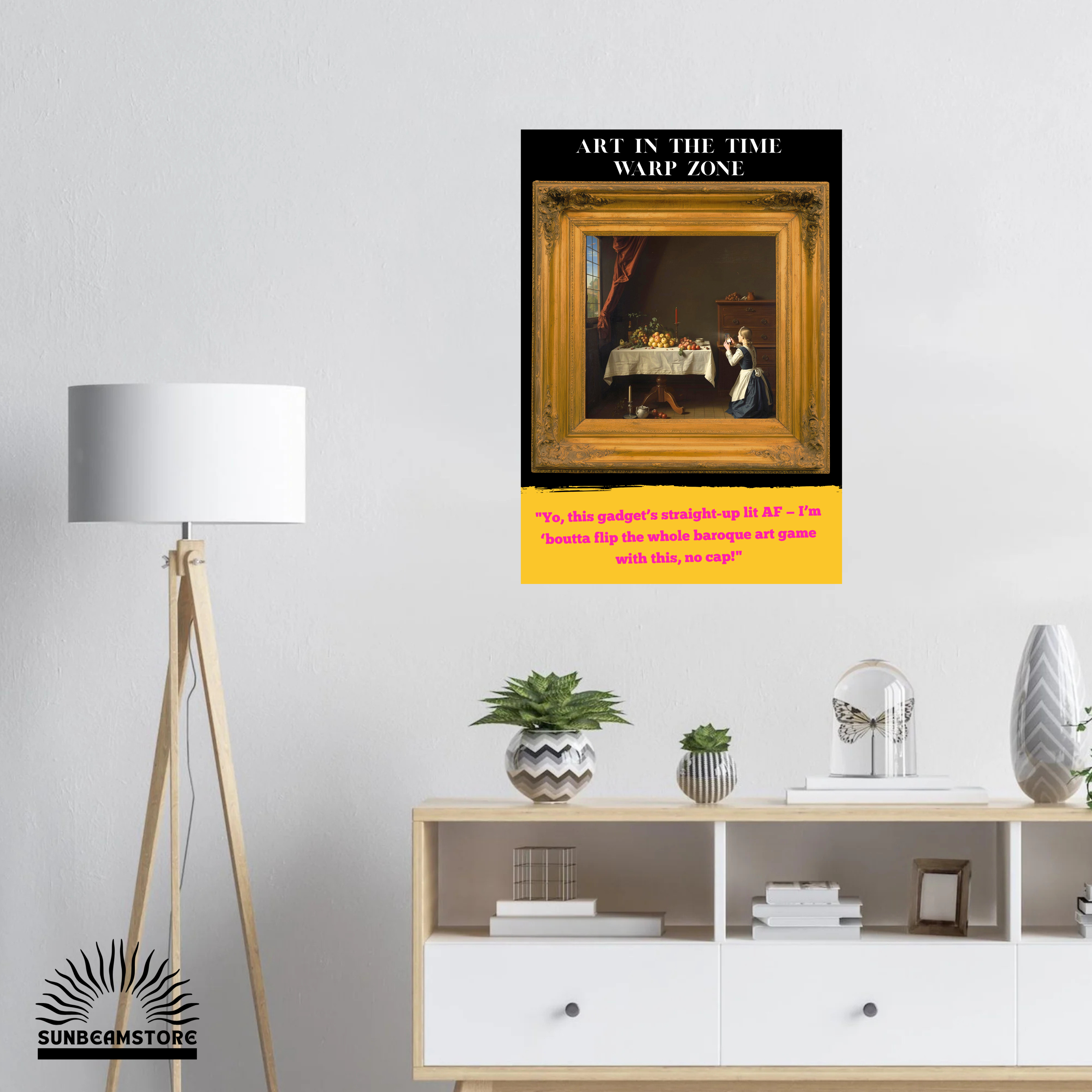 Modernes Kunstposter „Time Warp Zone“ – Barock trifft Smartphone | Humorvolle Wandkunst