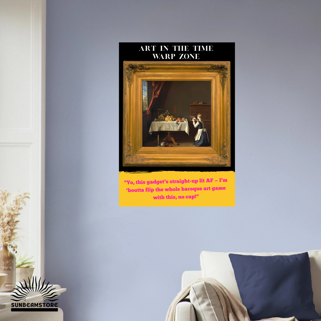 Modernes Kunstposter „Time Warp Zone“ – Barock trifft Smartphone | Humorvolle Wandkunst