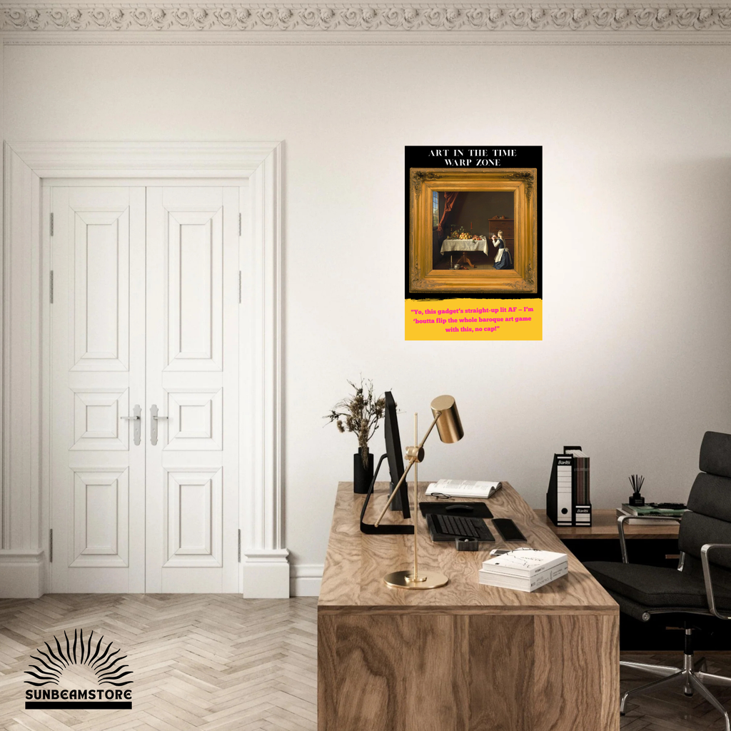 Modernes Kunstposter „Time Warp Zone“ – Barock trifft Smartphone | Humorvolle Wandkunst