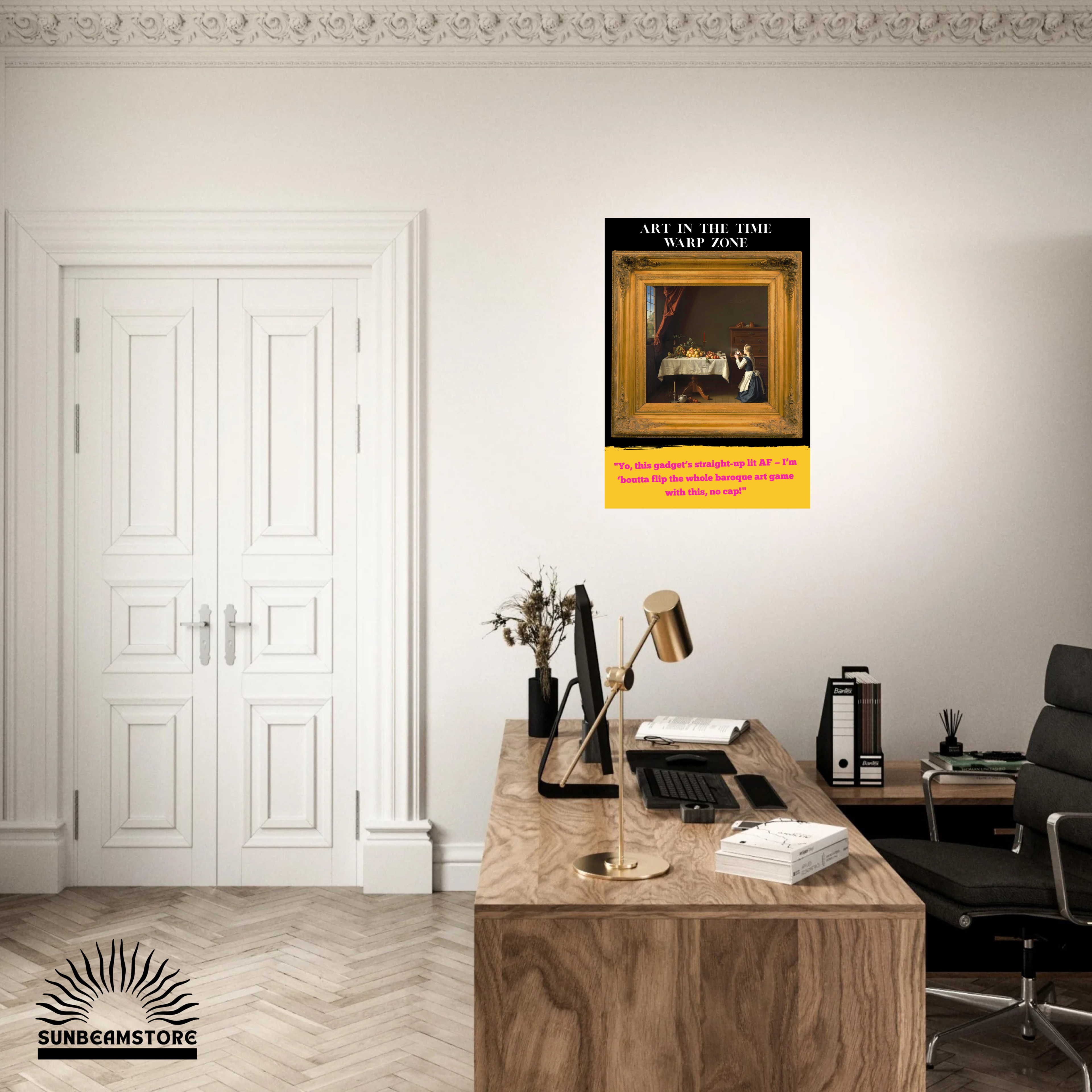 Modernes Kunstposter „Time Warp Zone“ – Barock trifft Smartphone | Humorvolle Wandkunst