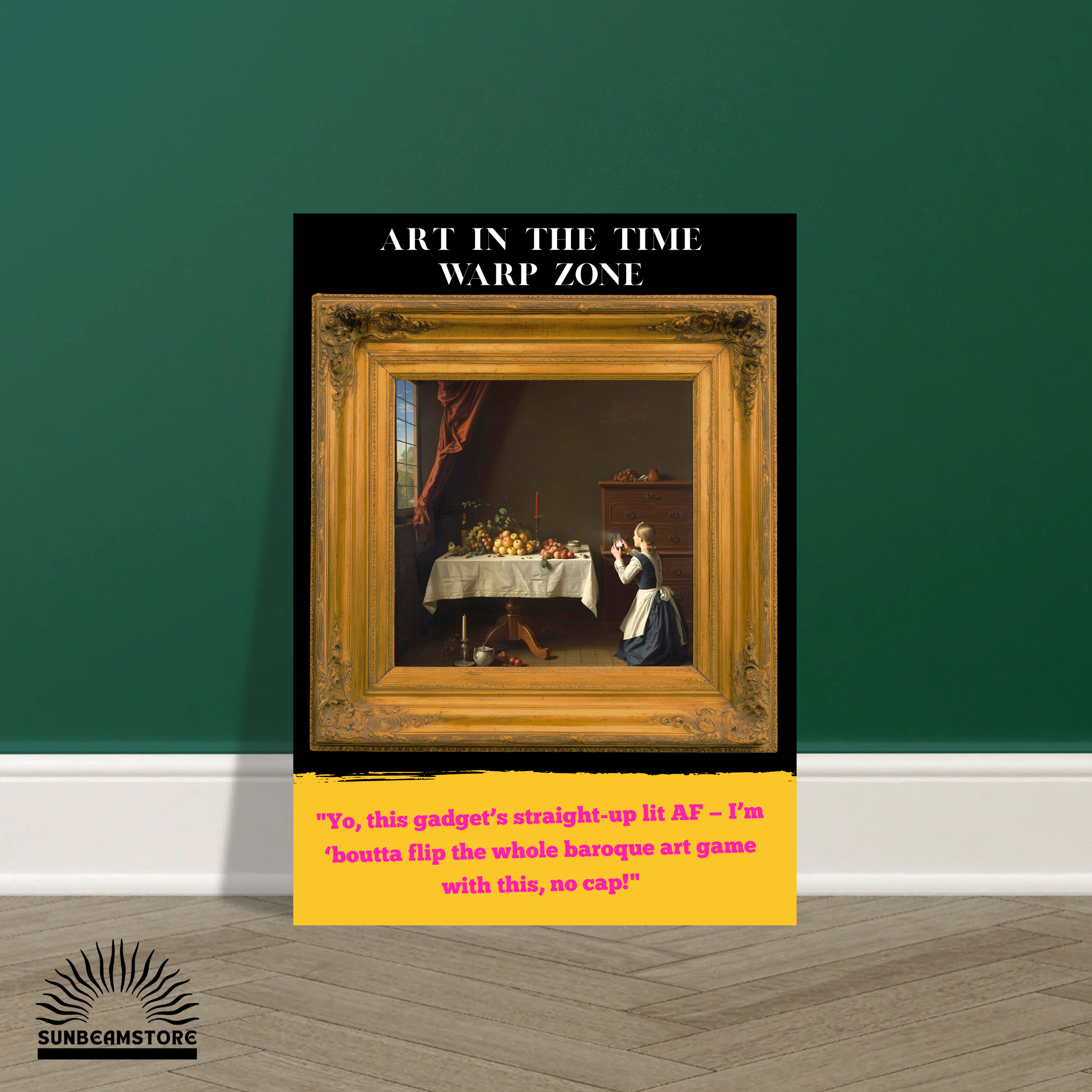 Modernes Kunstposter „Time Warp Zone“ – Barock trifft Smartphone | Humorvolle Wandkunst