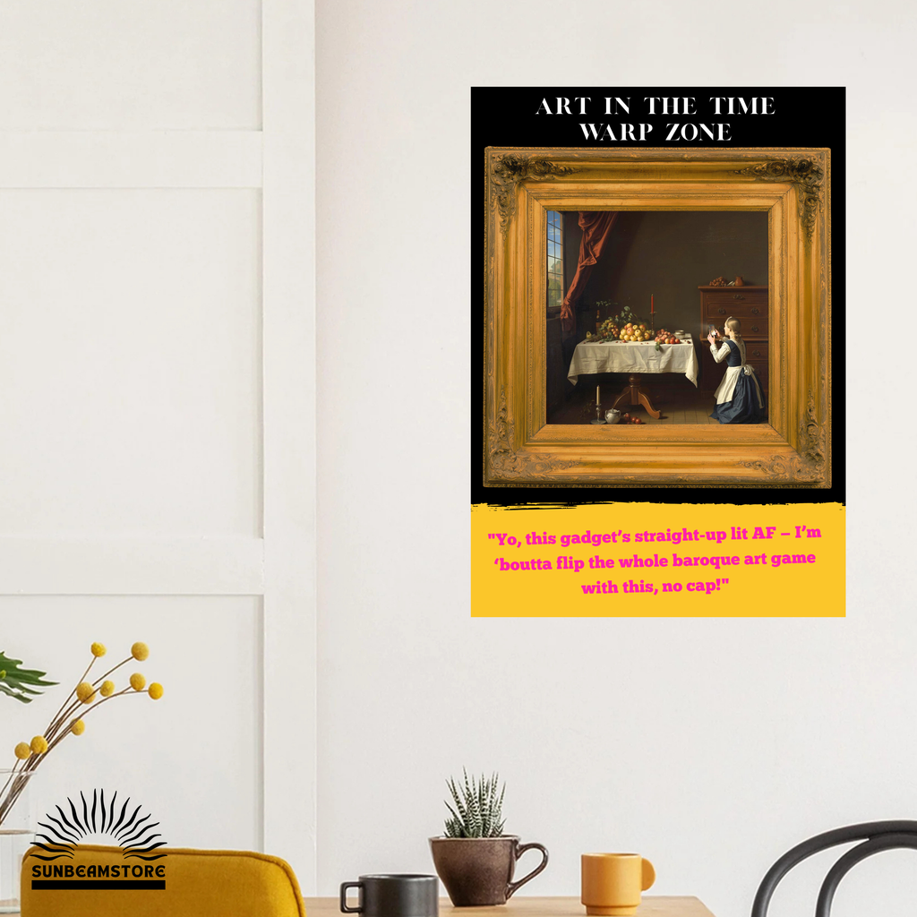 Modernes Kunstposter „Time Warp Zone“ – Barock trifft Smartphone | Humorvolle Wandkunst