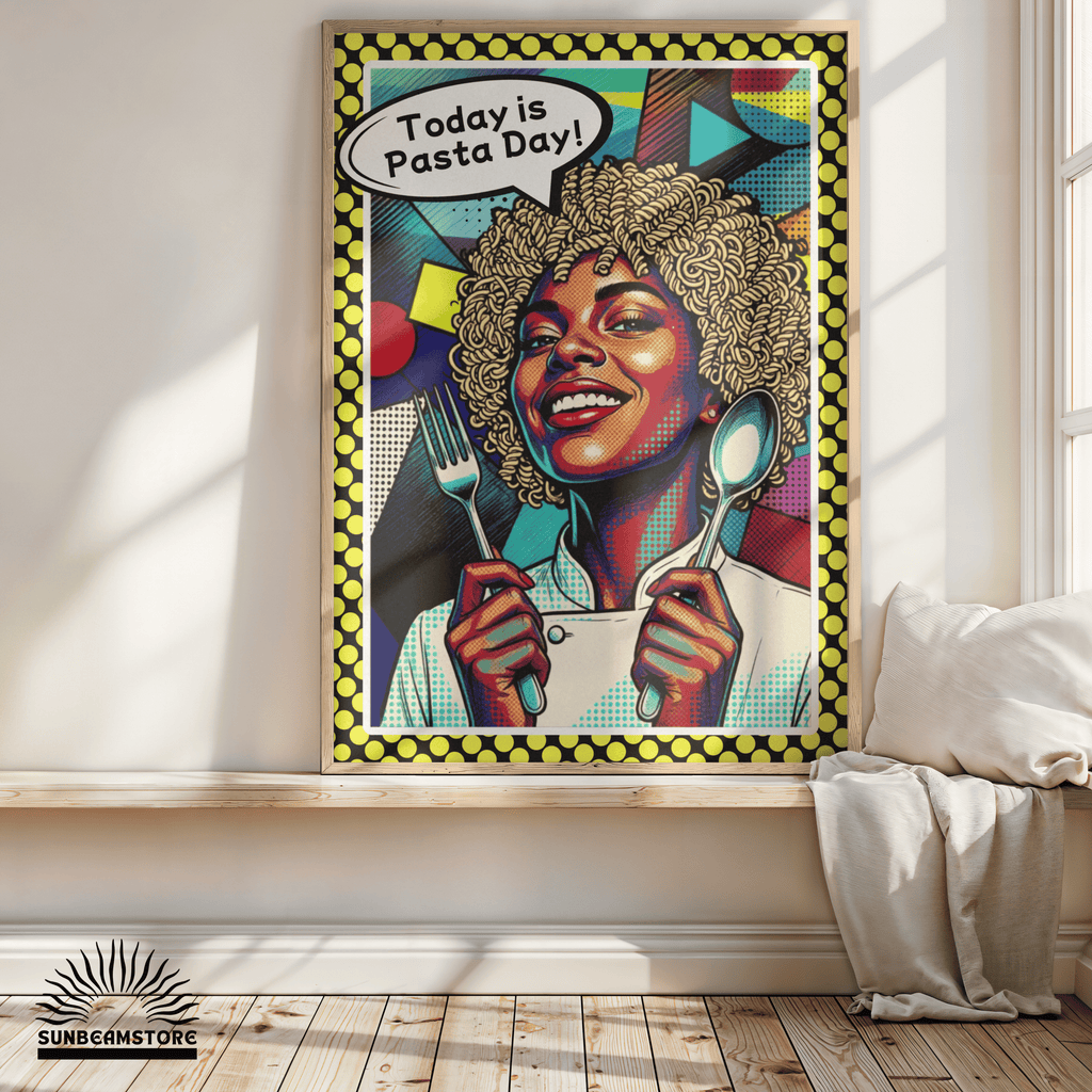 Today Is Pasta Day! – Italian Pop Art | Funny Kitchen Wall Art | Retro Comic Food Print | The Pasta Series No. 5 | Erhältlich in 70x100cm