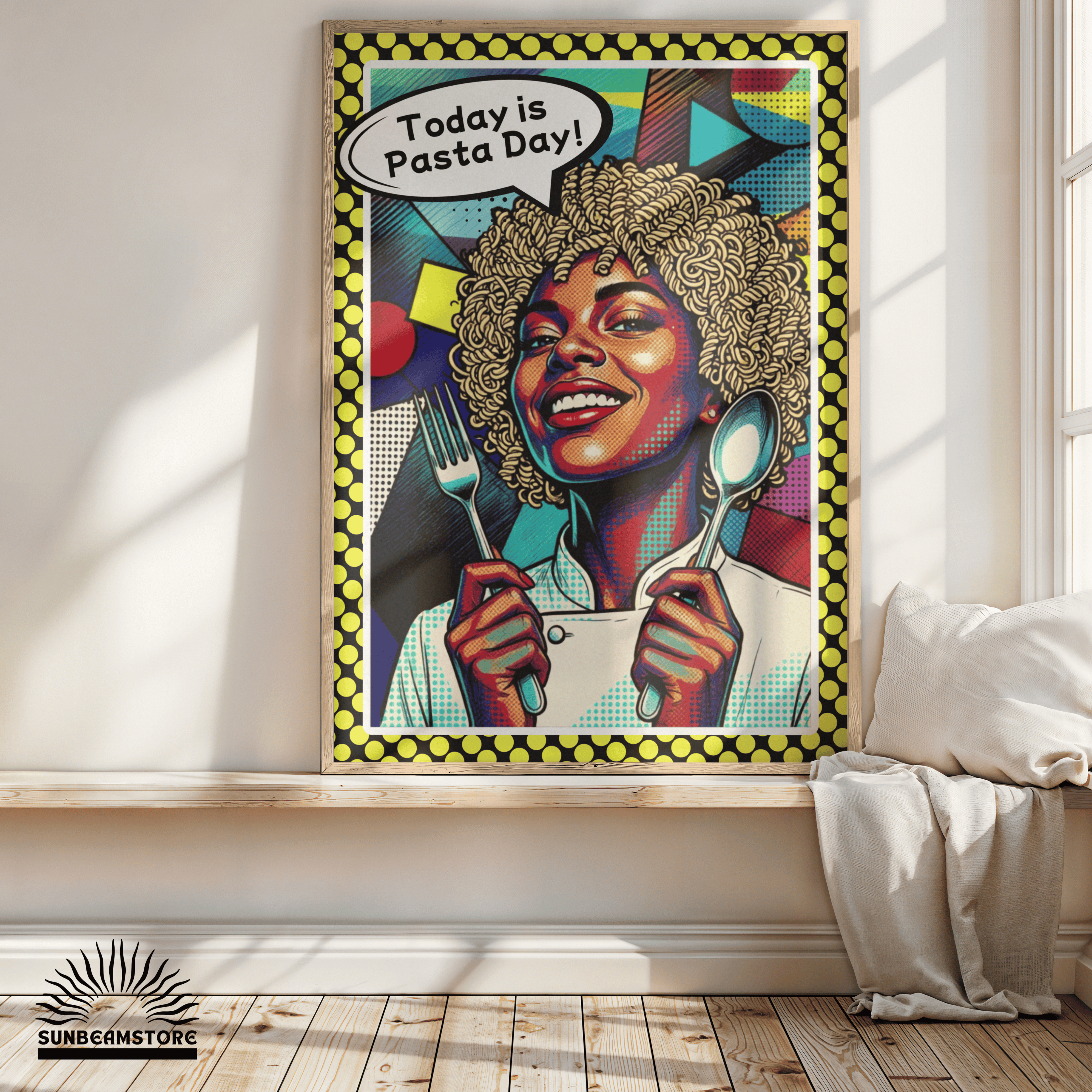 Today Is Pasta Day! – Italian Pop Art | Funny Kitchen Wall Art | Retro Comic Food Print | The Pasta Series No. 5 | Erhältlich in 70x100cm