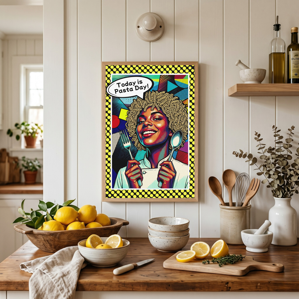 Today Is Pasta Day! – Italian Pop Art | Funny Kitchen Wall Art | Retro Comic Food Print | The Pasta Series No. 5 | Erhältlich in 70x100cm