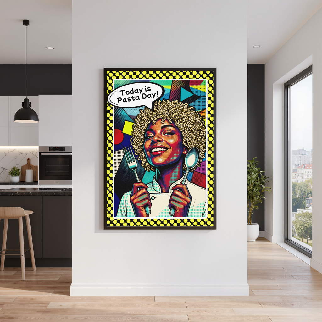 Today Is Pasta Day! – Italian Pop Art | Funny Kitchen Wall Art | Retro Comic Food Print | The Pasta Series No. 5 | Erhältlich in 70x100cm