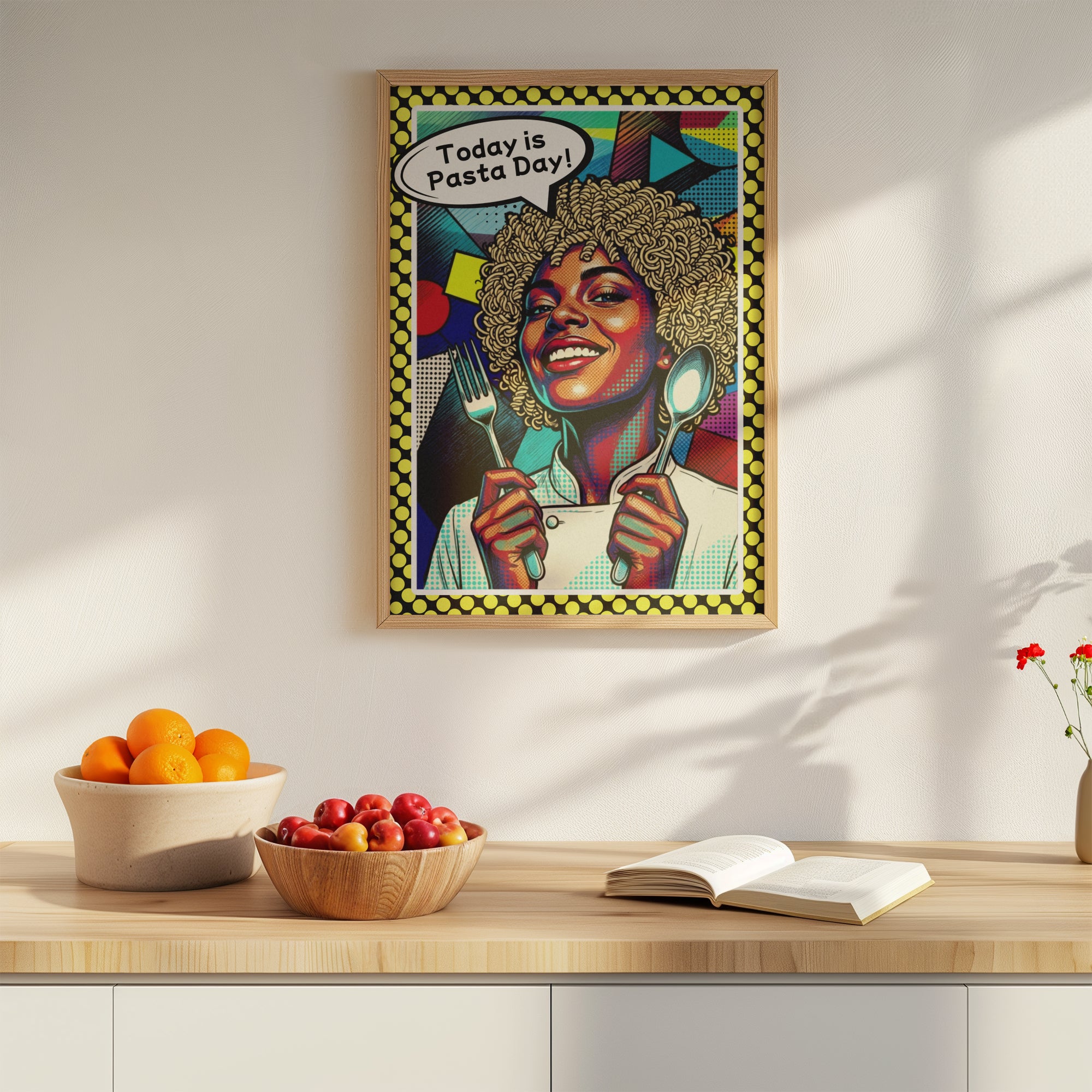 Today Is Pasta Day! – Italian Pop Art | Funny Kitchen Wall Art | Retro Comic Food Print | The Pasta Series No. 5 | Erhältlich in 70x100cm