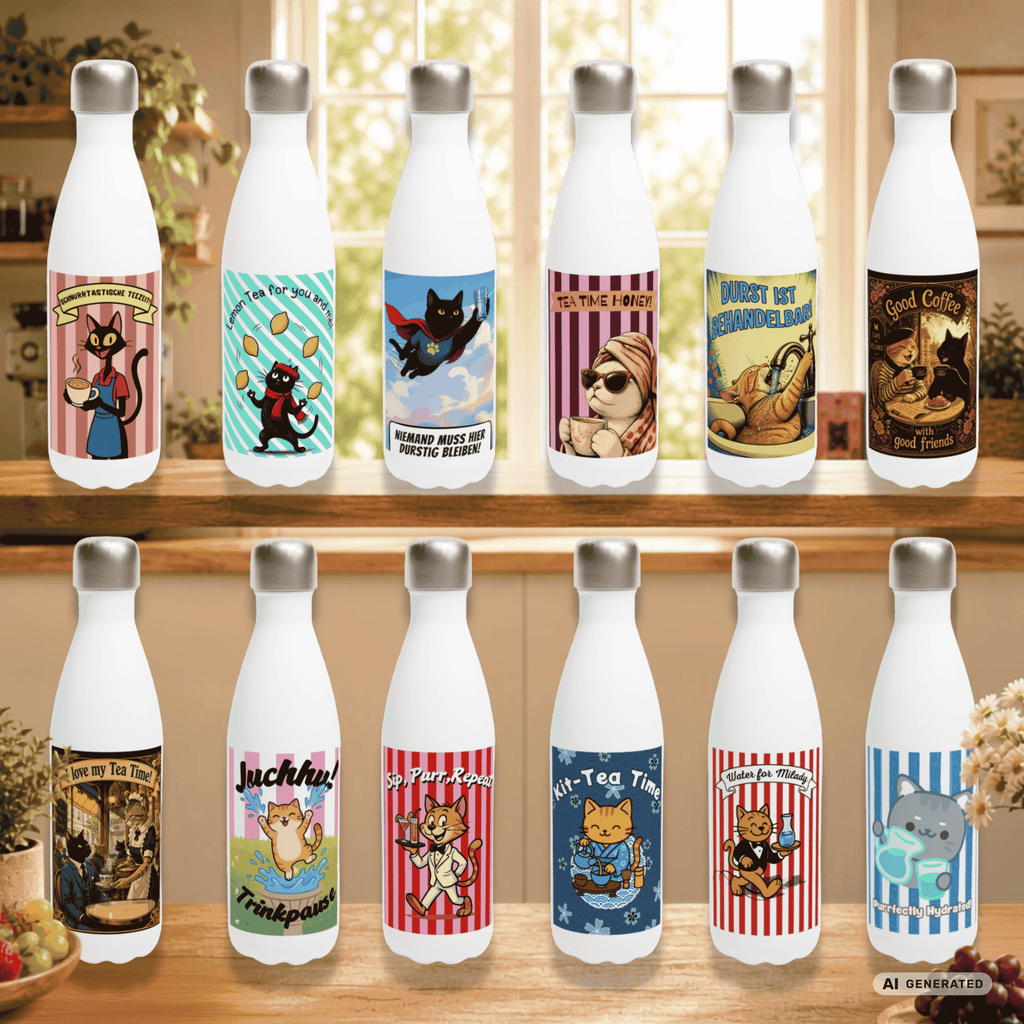 ☕🐱 Katzen Trinkflasche "Good Coffee with Good Friends" | Edelstahl Isolierflasche 500 ml | Geschenk für Kaffeeliebhaber & Katzenfans - Sunbeamstore