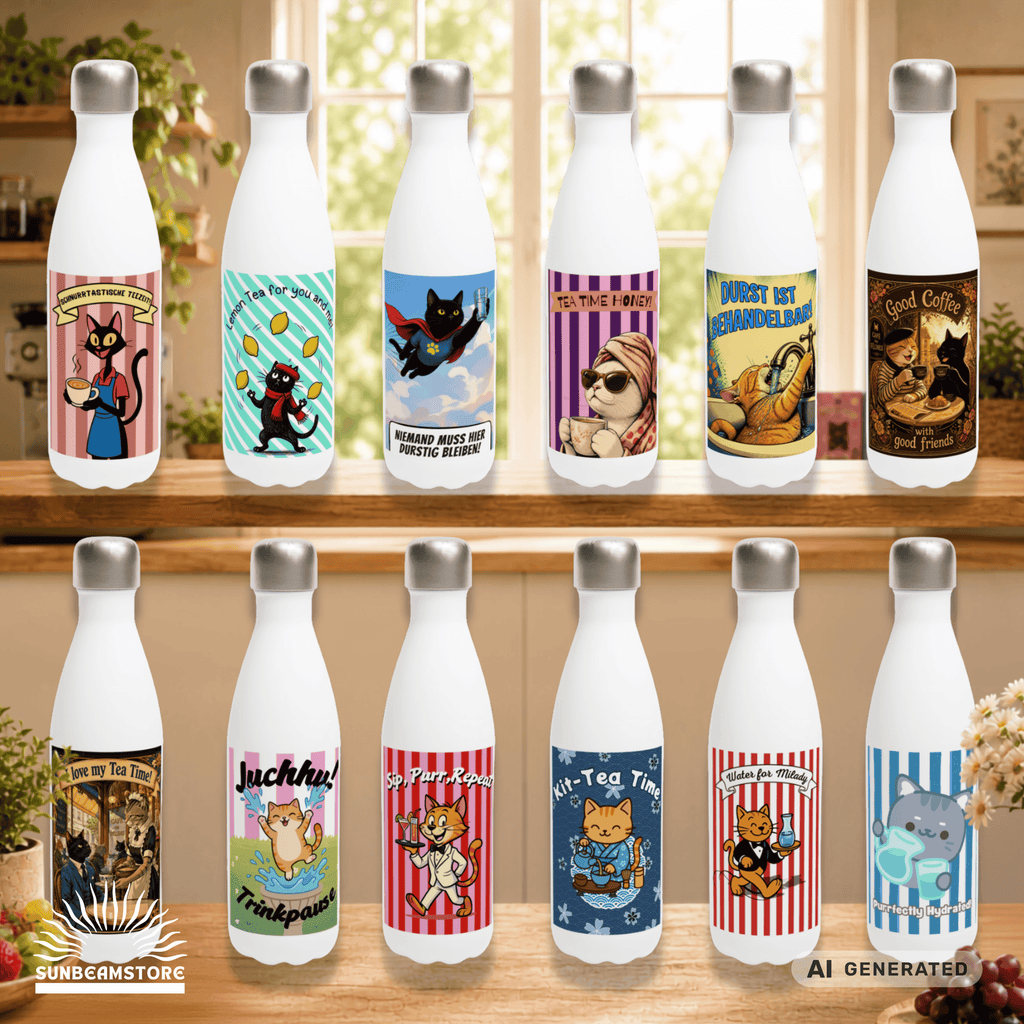 ☕🐱 Katzen Trinkflasche "Good Coffee with Good Friends" | Edelstahl Isolierflasche 500 ml | Geschenk für Kaffeeliebhaber & Katzenfans - Sunbeamstore