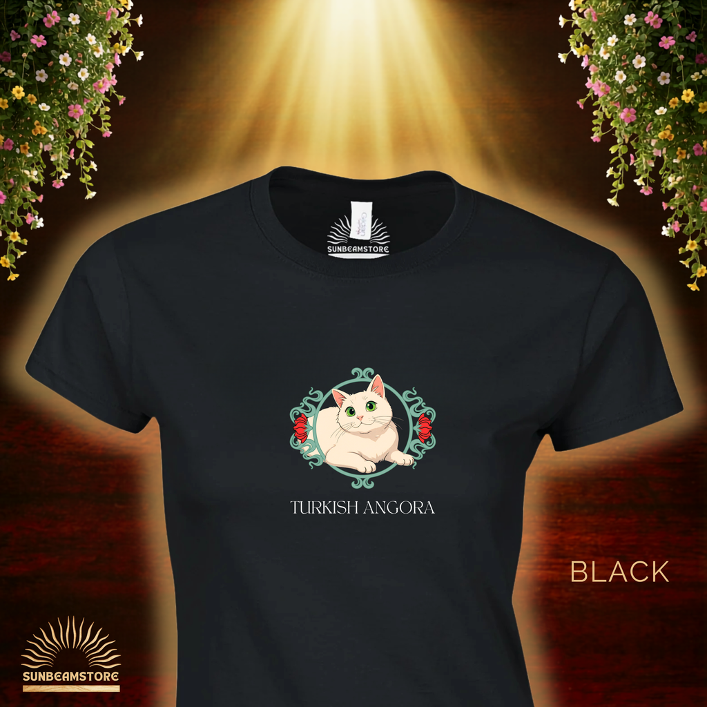Türkisch Angora Katzen Shirt – Elegantes Katzen Design mit floralem Rahmen | Geschenk für Katzenliebhaber
