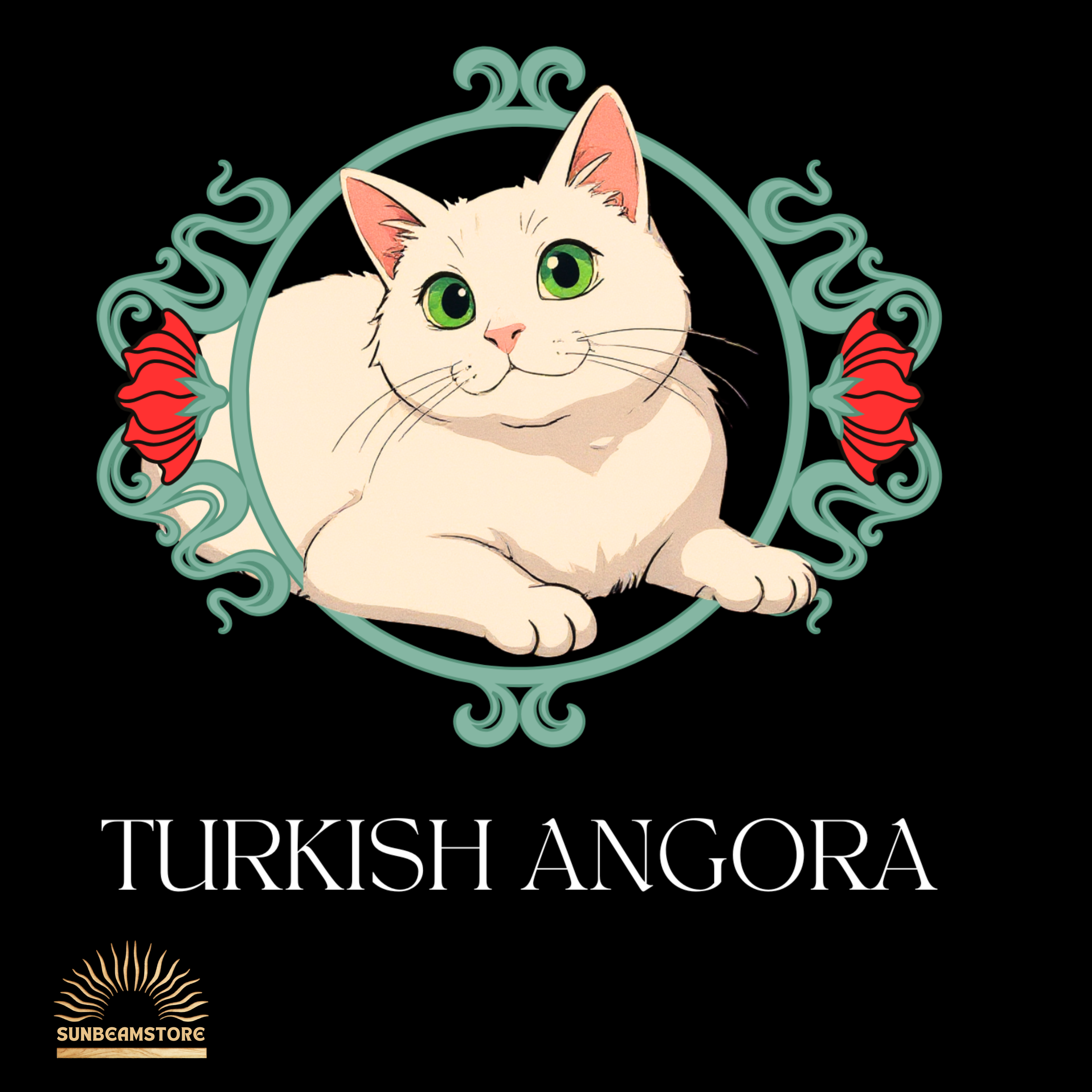 Türkisch Angora Katzen Shirt – Elegantes Katzen Design mit floralem Rahmen | Geschenk für Katzenliebhaber