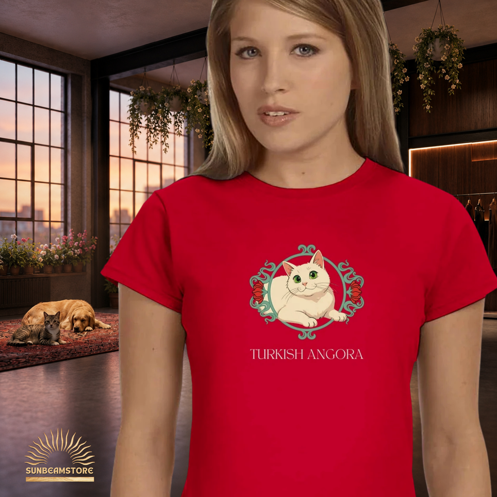 Türkisch Angora Katzen Shirt – Elegantes Katzen Design mit floralem Rahmen | Geschenk für Katzenliebhaber