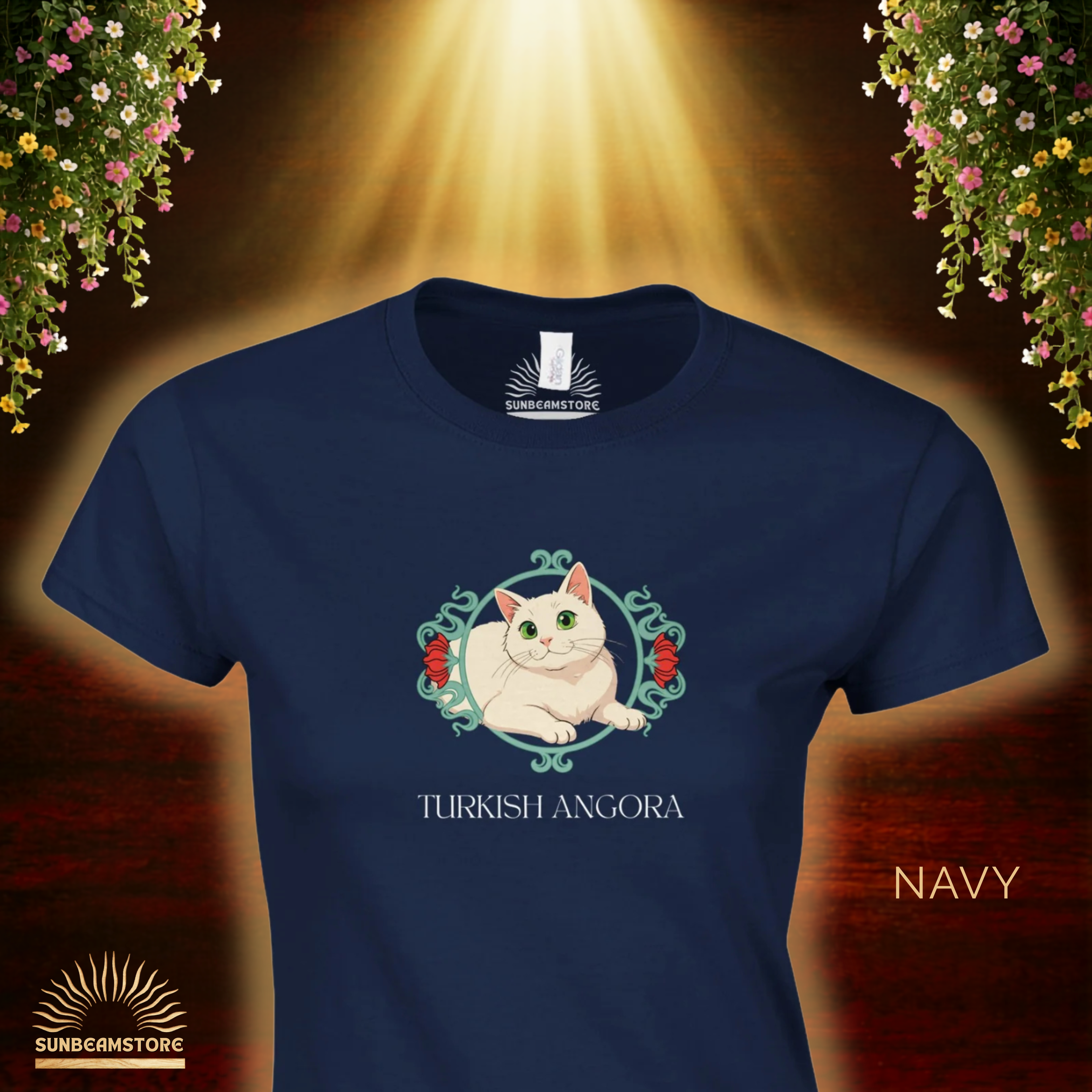 Türkisch Angora Katzen Shirt – Elegantes Katzen Design mit floralem Rahmen | Geschenk für Katzenliebhaber