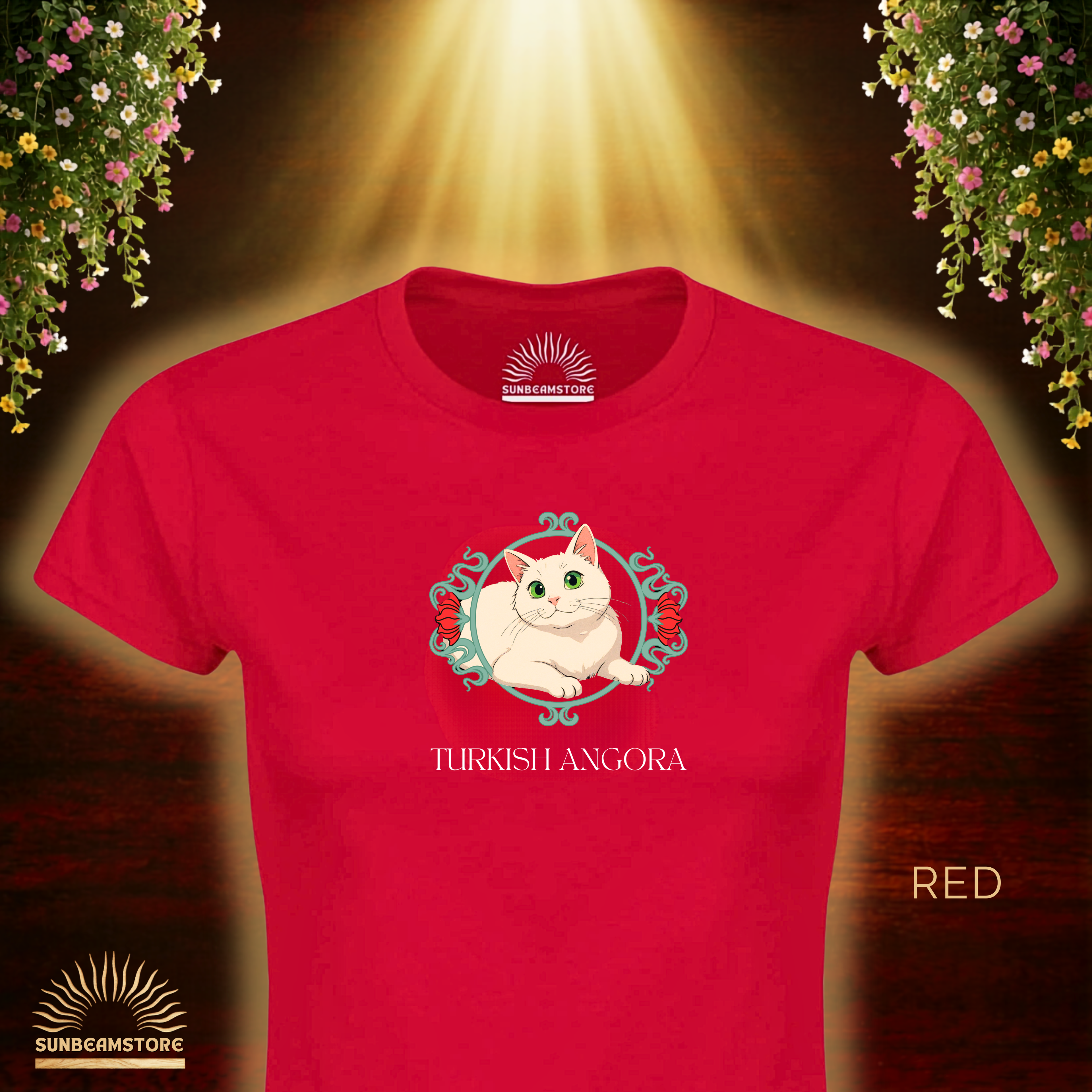 Türkisch Angora Katzen Shirt – Elegantes Katzen Design mit floralem Rahmen | Geschenk für Katzenliebhaber
