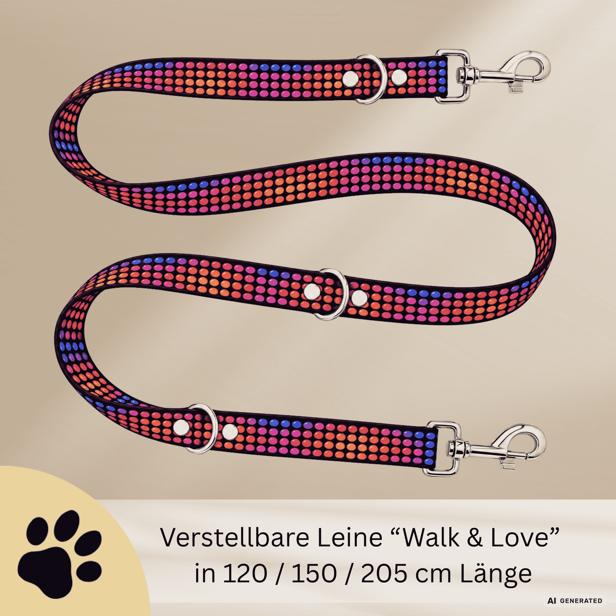 Hundeleine Walk & Love mit stylischem Punktemuster und robustem Karabiner - Sunbeamstore