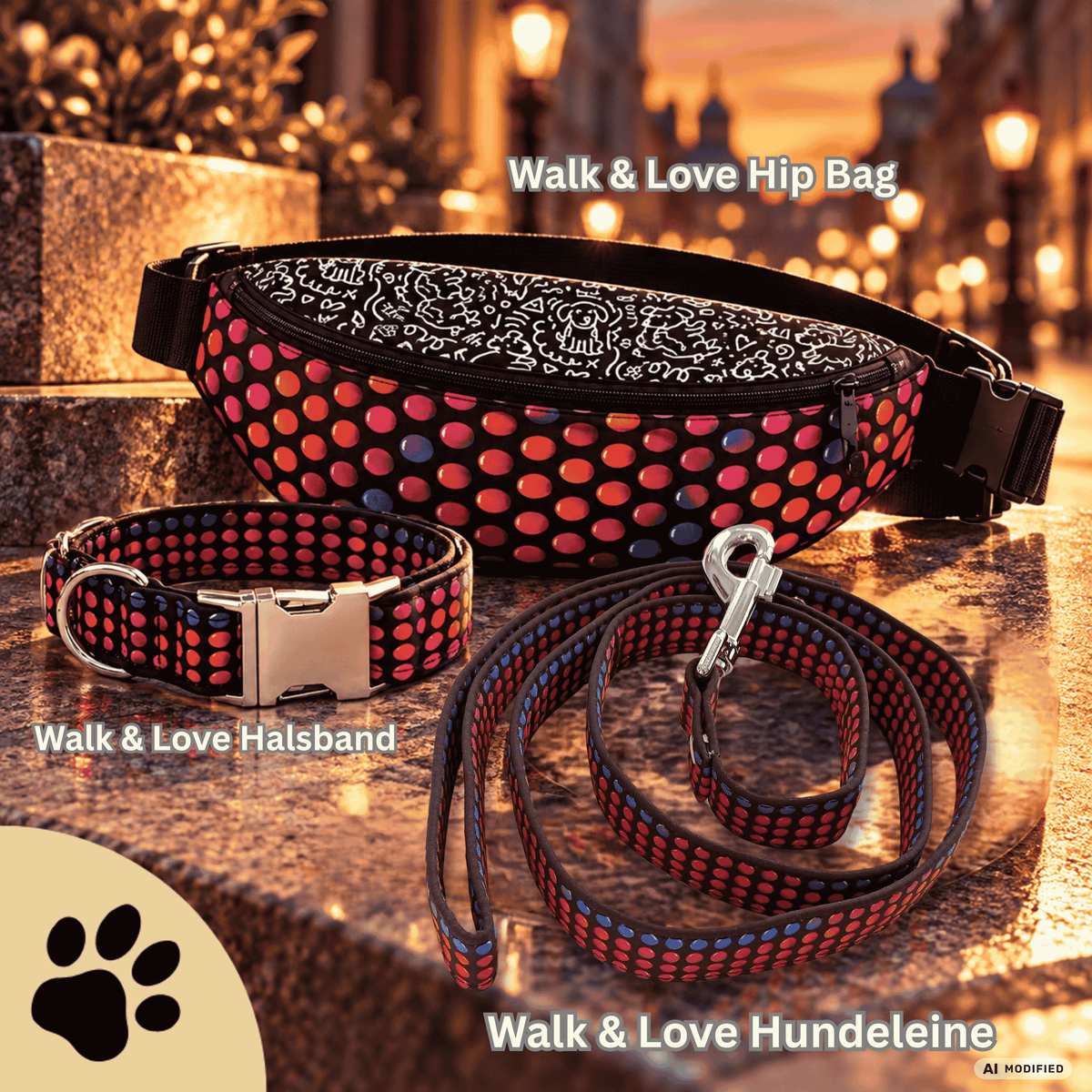 Hundeleine Walk & Love mit stylischem Punktemuster und robustem Karabiner - Sunbeamstore