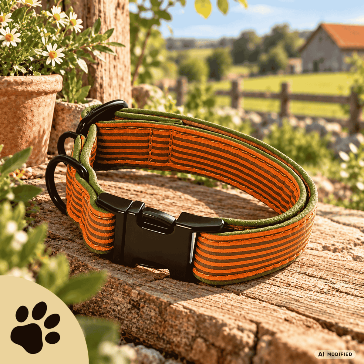 Walkies Always Fineliner – Verstellbares Hundehalsband in Orange & Grün - Sunbeamstore
