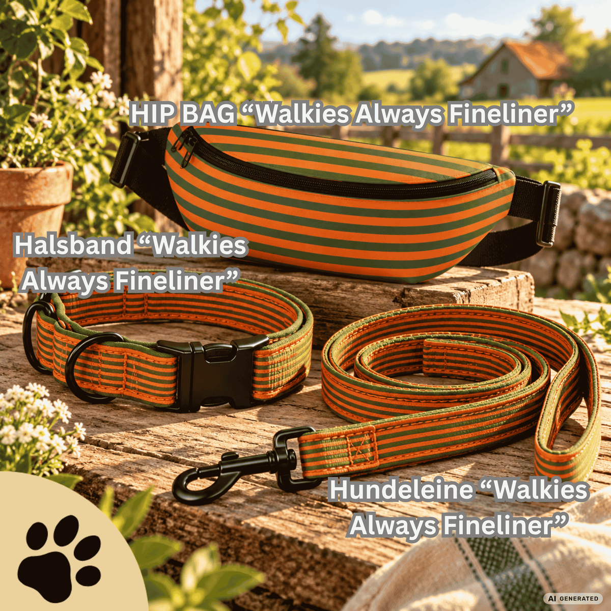 Walkies always Fineliner - Verstellbares Hundeleine in Orange & Grün - Sunbeamstore