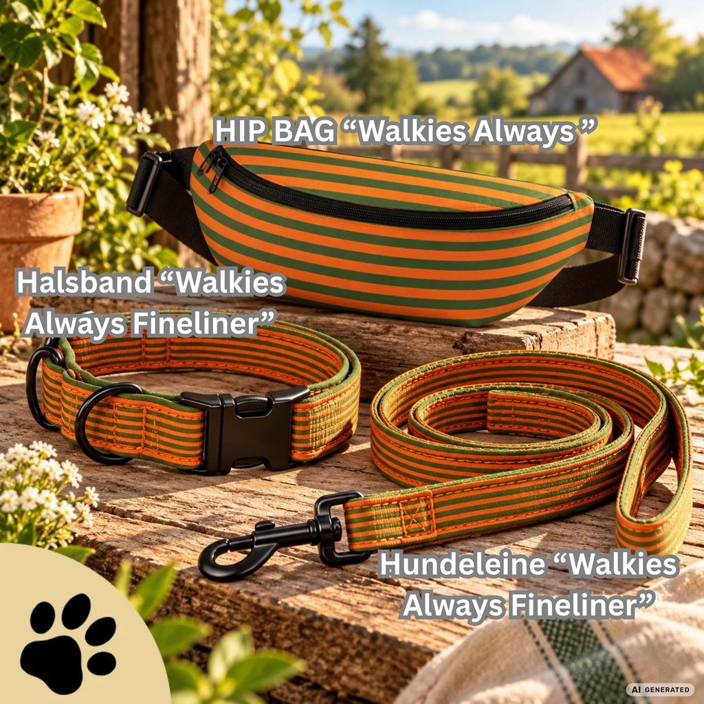 Walkies Always Fineliner – Verstellbares Hundehalsband in Orange & Grün - Sunbeamstore
