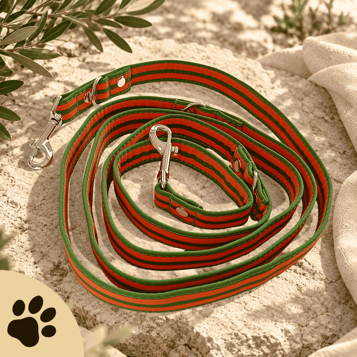 Hundeleine Walkies always - elegant gestreifte Hundeleine in orange-grün - Sunbeamstore