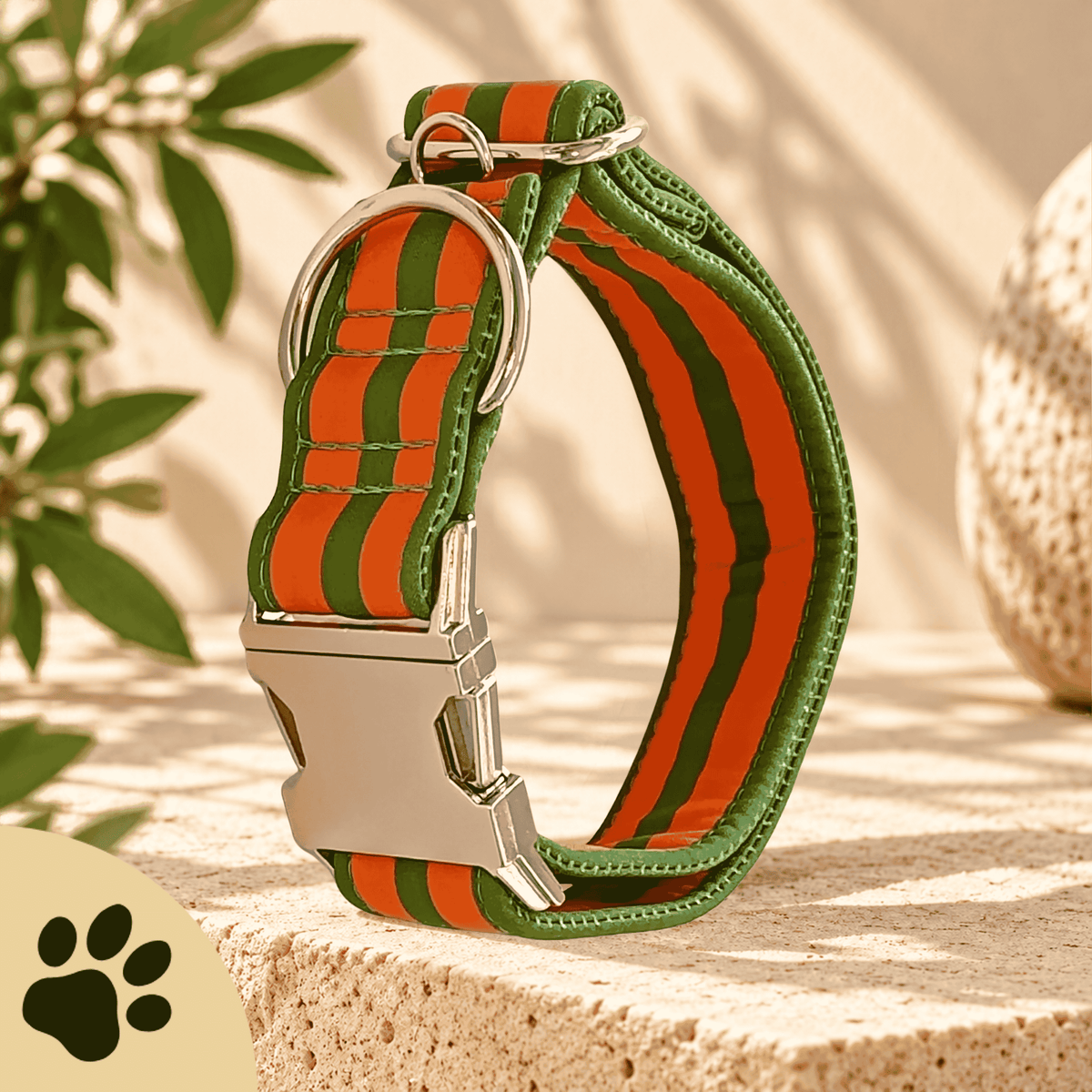 Walkies Always – Verstellbares Design-Hundehalsband | Orange-Grün | Schwarze oder silberne Steckschnalle - Sunbeamstore