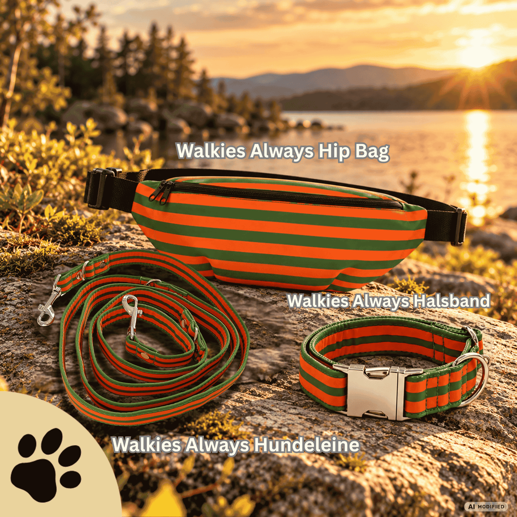Hundeleine Walkies always - elegant gestreifte Hundeleine in orange-grün - Sunbeamstore
