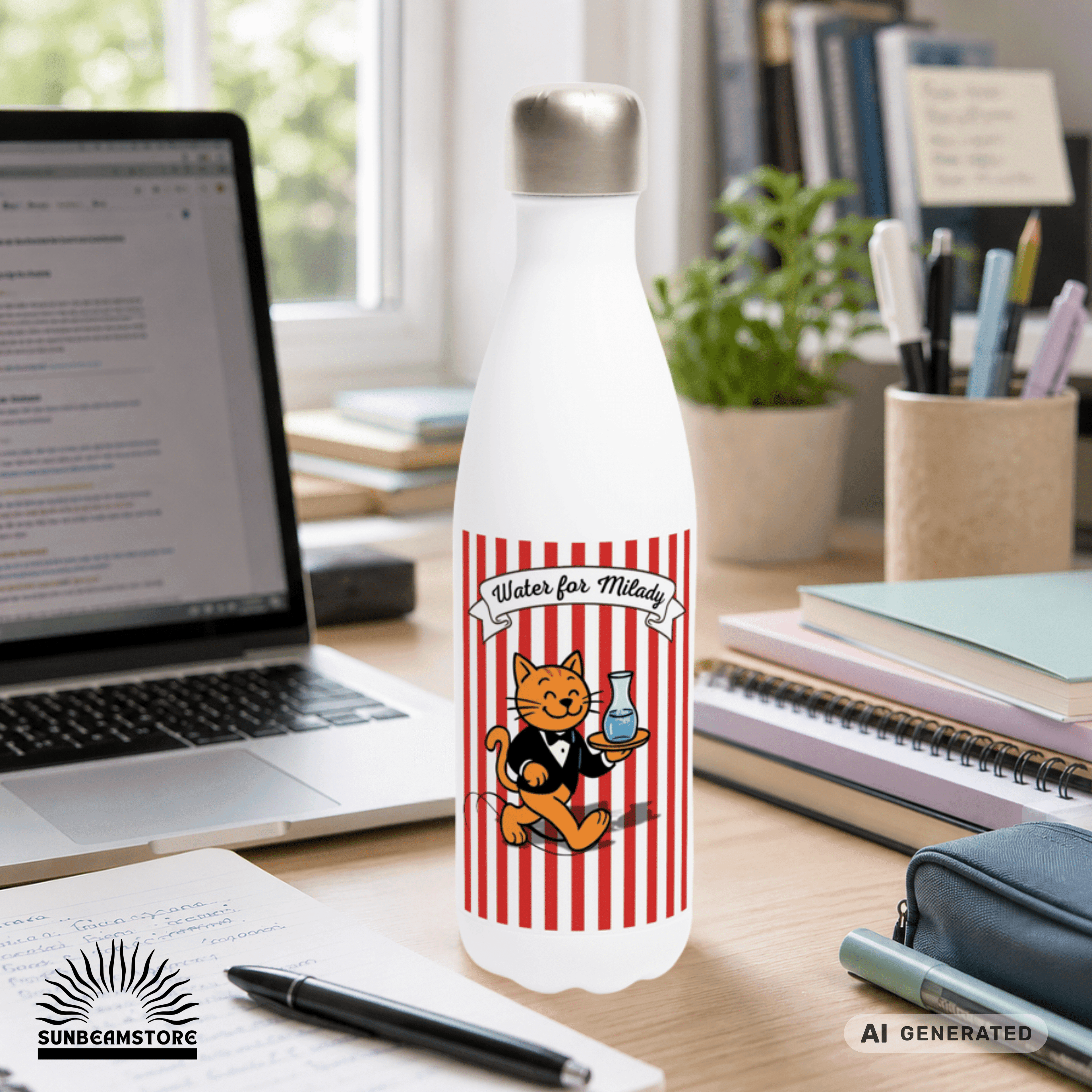 Katzen Trinkflasche "Water for Milady" | Isolierflasche 500 ml für Katzenfans - Sunbeamstore