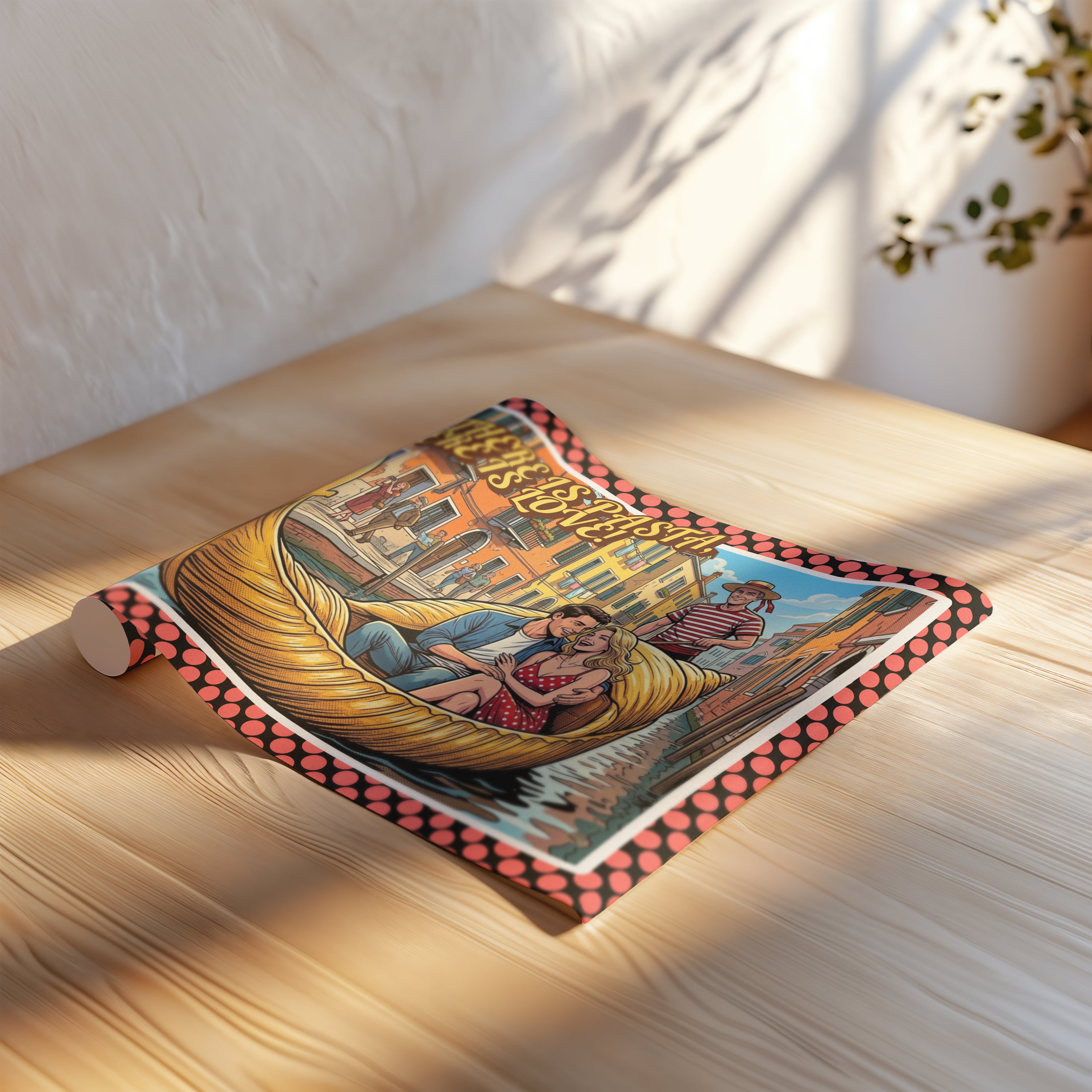 Where There Is Pasta, There Is Love! – Romantisches Italien Poster | Pasta Gondel Pop Art | Italienische Wandkunst | The Pasta Series No. 6 | Poster 70x100cm