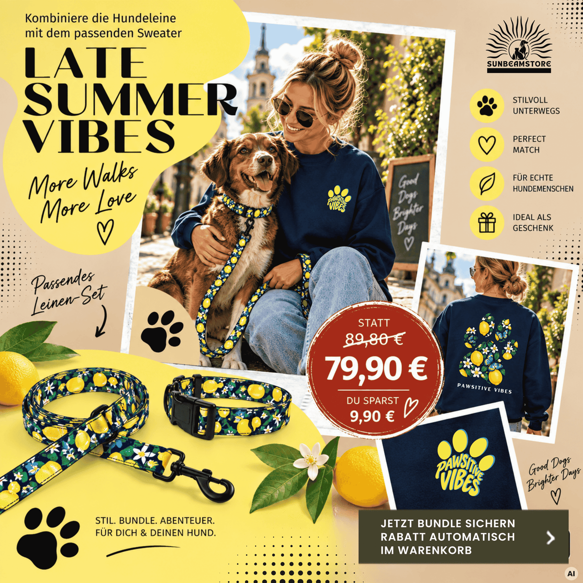 Pawsitive Vibes Sweatshirt – Floral Lemon Hundepulli mit Pfotenprint - Sunbeamstore