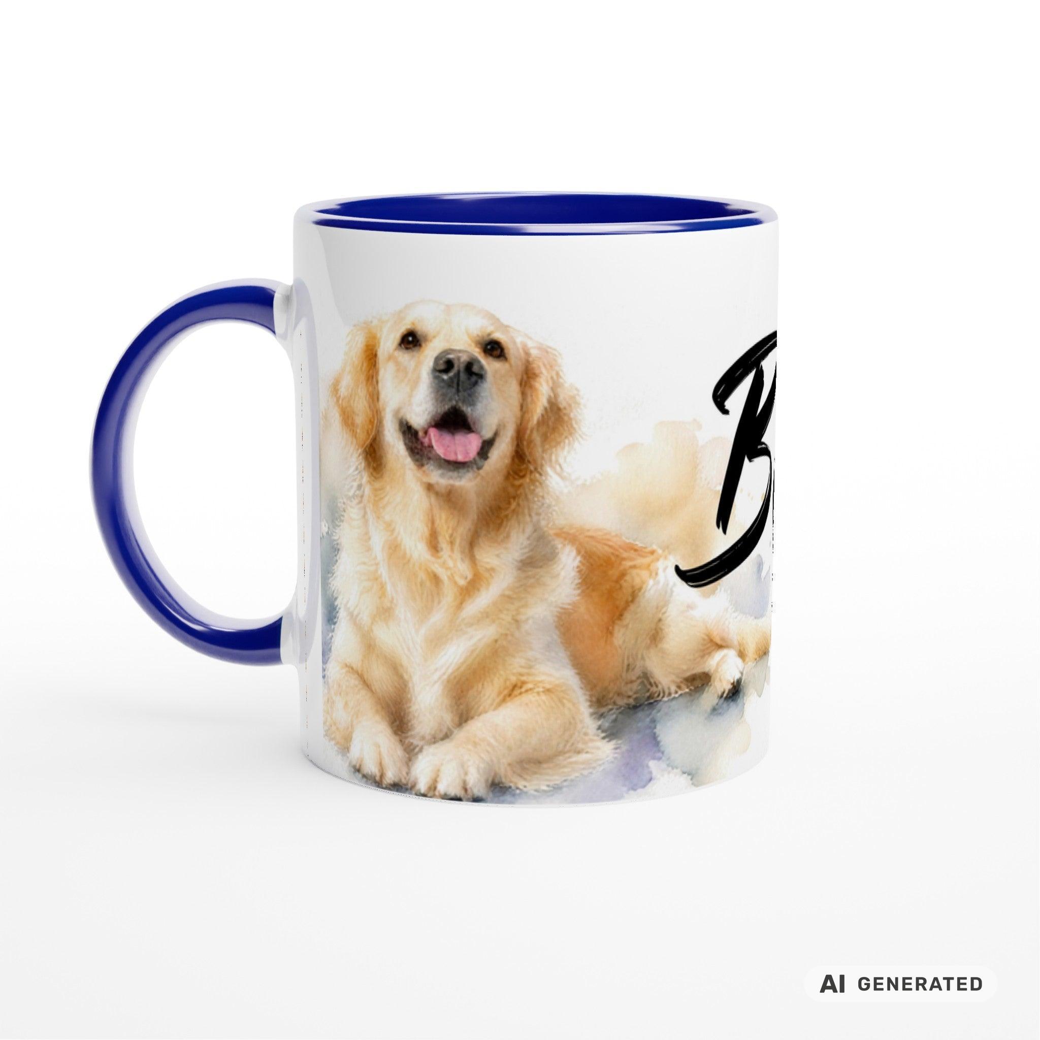 Personalisierte Golden Retriever Tasse 11oz – Aquarell Hundemotiv mit Namen | Geschenk für Hundeliebhaber | Keramiktasse mit Farbwahl - Sunbeamstore