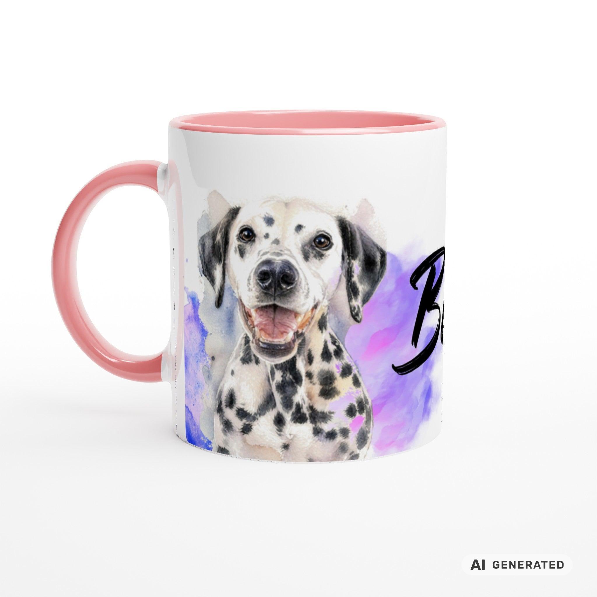 Personalisierte Dalmatiner Tasse 11oz – Aquarell Hundemotiv mit Namen | Geschenk für Dalmatiner Besitzer | Keramiktasse mit Farbwahl - Sunbeamstore