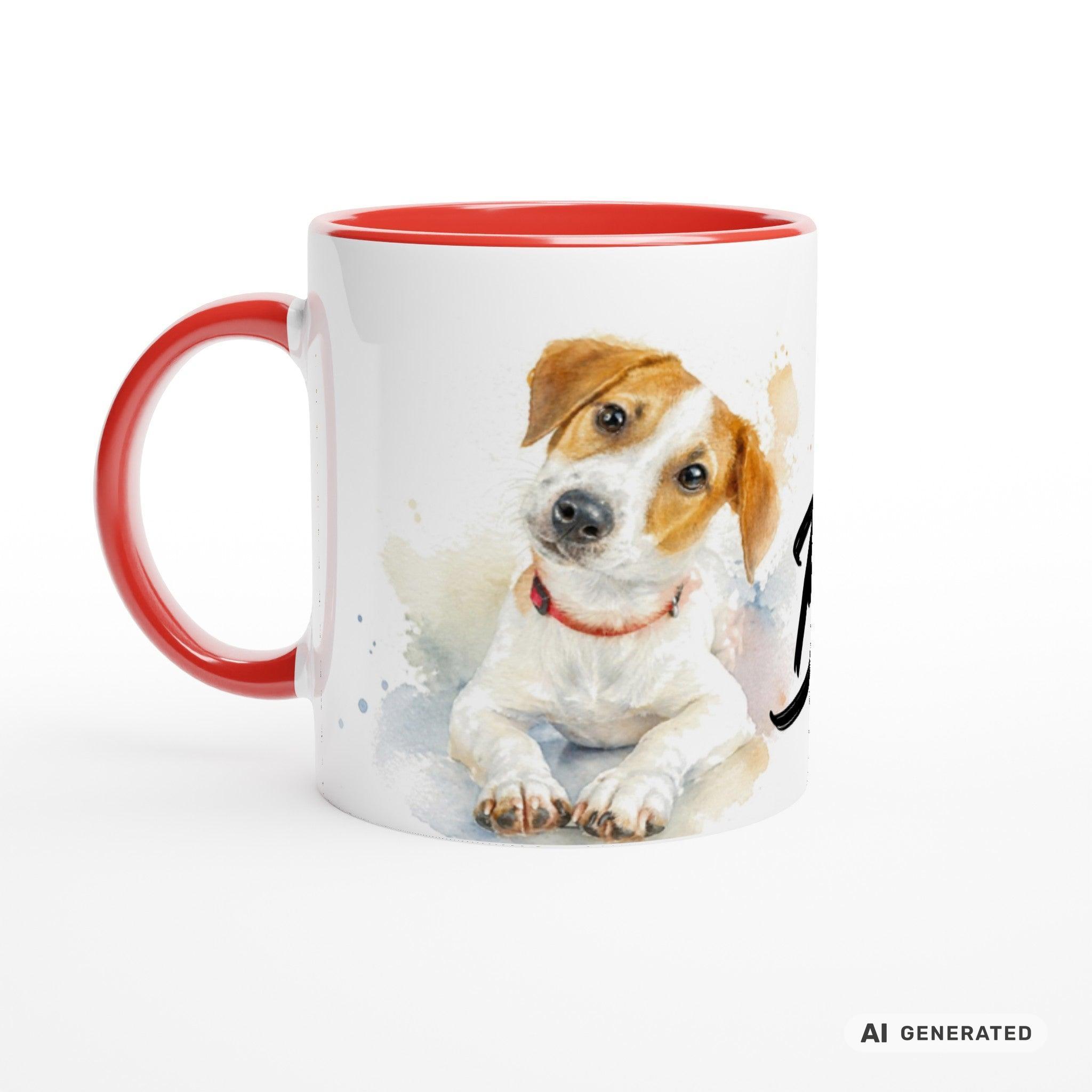 Personalisierte Jack Russell Terrier Tasse 11oz – Aquarell Hundemotiv mit Namen | Geschenk für Jack Russell Terrier Besitzer | Keramiktasse mit Farbwahl - Sunbeamstore